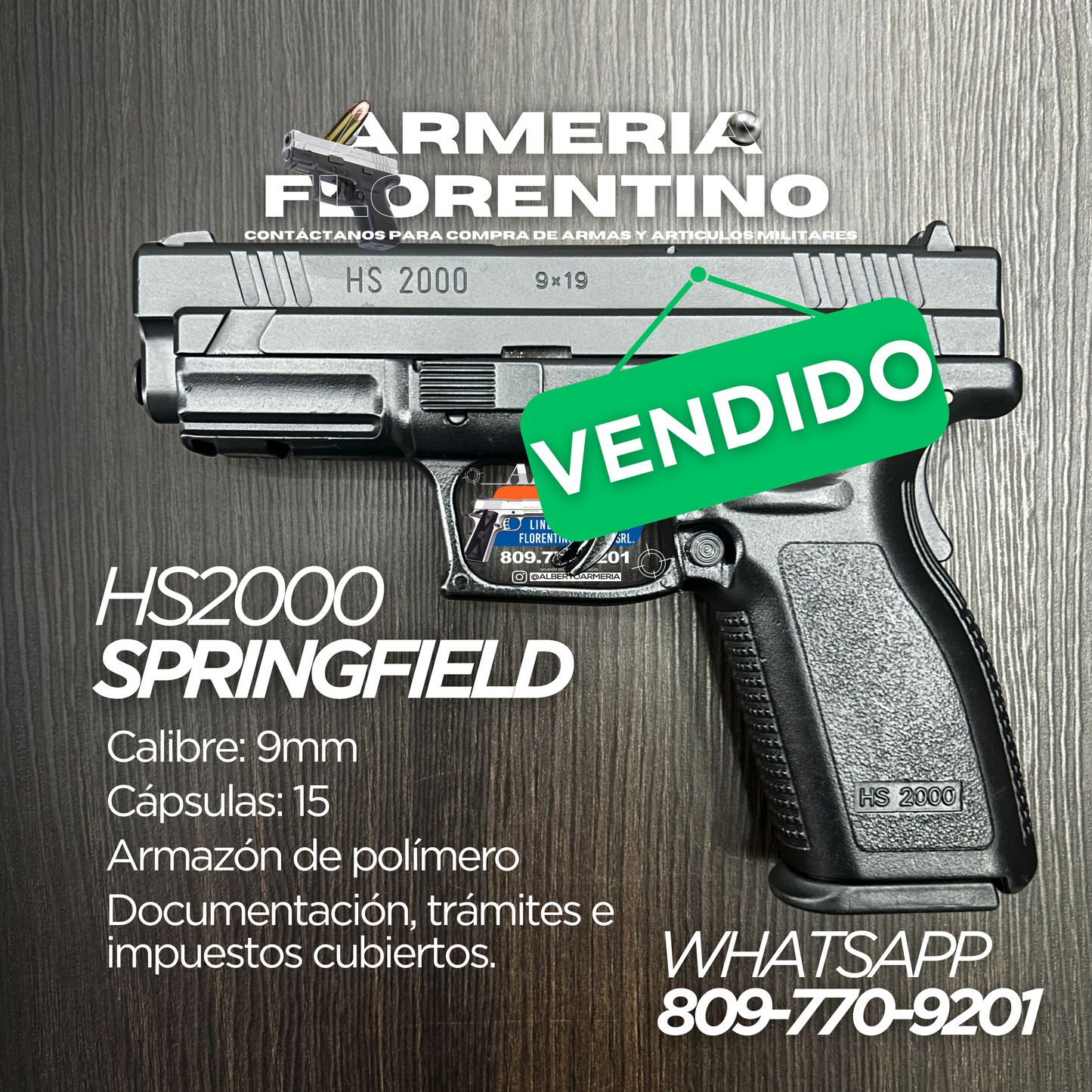 PISTOLA SPRINGFIELD, MODELO HS2000, CALIBRE 9MM, CAPSULAS: 16 + 1