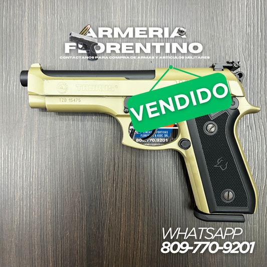 PISTOLA TAURUS, MODELO PT92, CALIBRE 9MM, CAPSULAS: 15 + 1