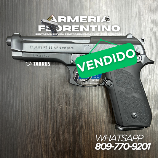 PISTOLA TAURUS, MODELO PT 92 AF, CALIBRE 9MM, CAPSULAS: 17 + 1
