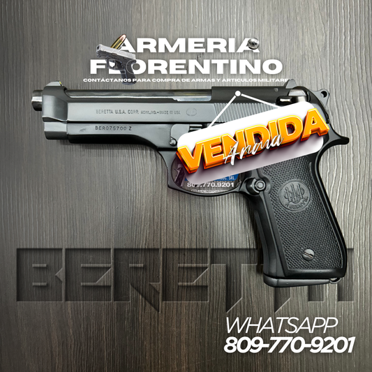 PISTOLA PIETRO BERETTA, MODELO 92FS, CALIBRE 9MM, CAPSULAS: 15 + 1