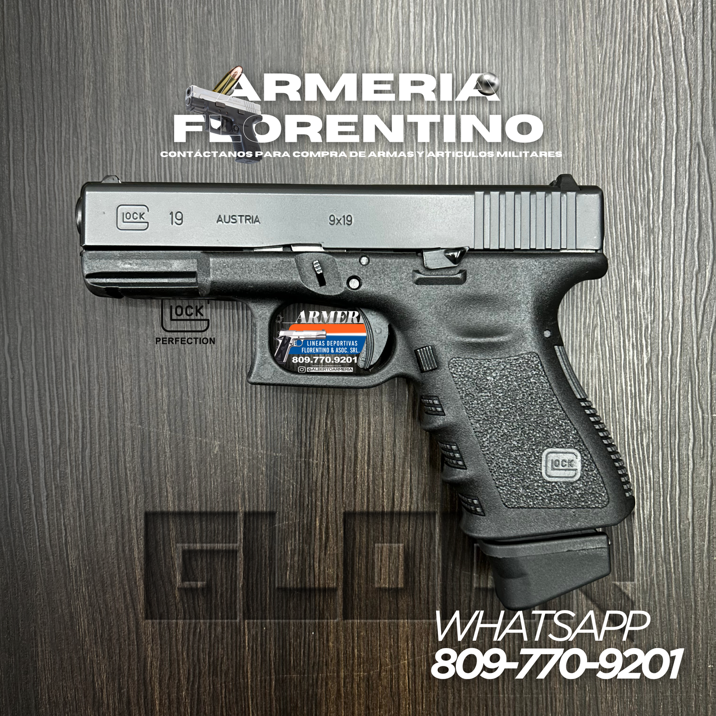 PISTOLA GLOCK, MODELO 19 (3RA GENERACIÓN), CALIBRE 9MM, CAPSULAS: 15 + 1