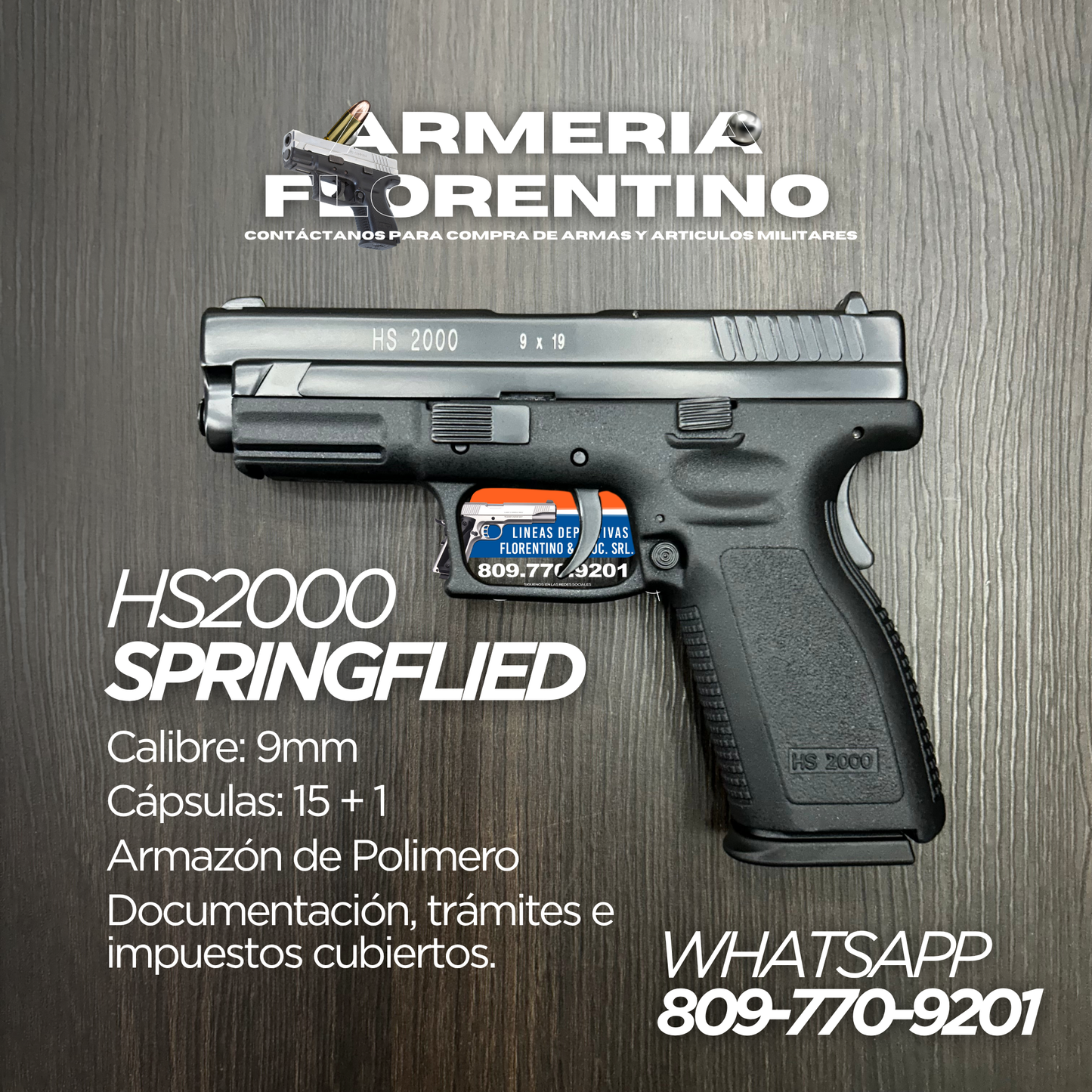 PISTOLA SPRINGFIELD, MODELO HS2000 COMPENSADA, CALIBRE 9MM, CAPSULAS: 15 + 1