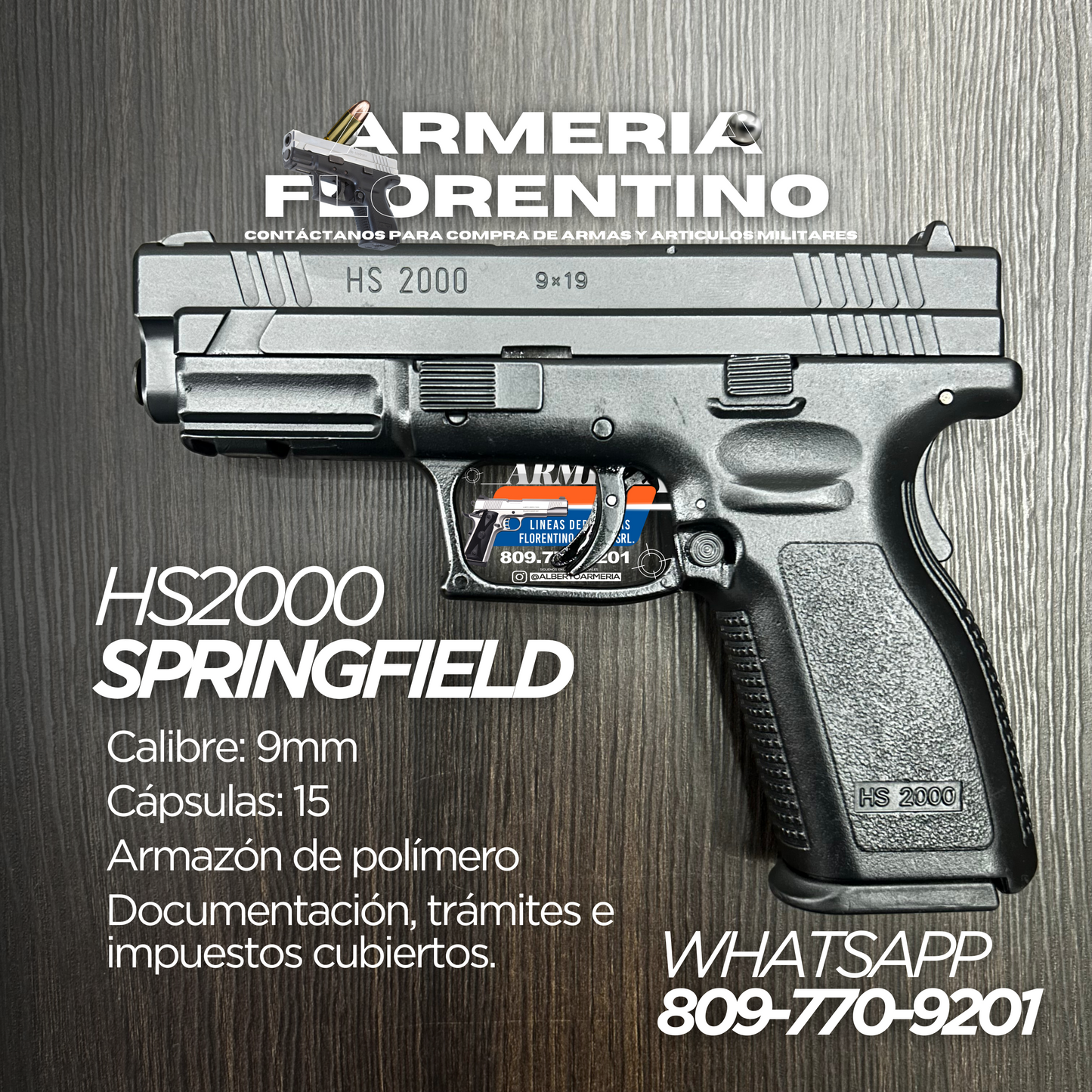 PISTOLA SPRINGFIELD, MODELO HS2000, CALIBRE 9MM, CAPSULAS: 16 + 1