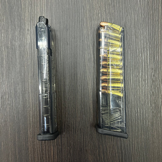 CARGADOR TRANSPARENTE PARA PISTOLAS GLOCK 43 Y 23, CALIBRE 9MM