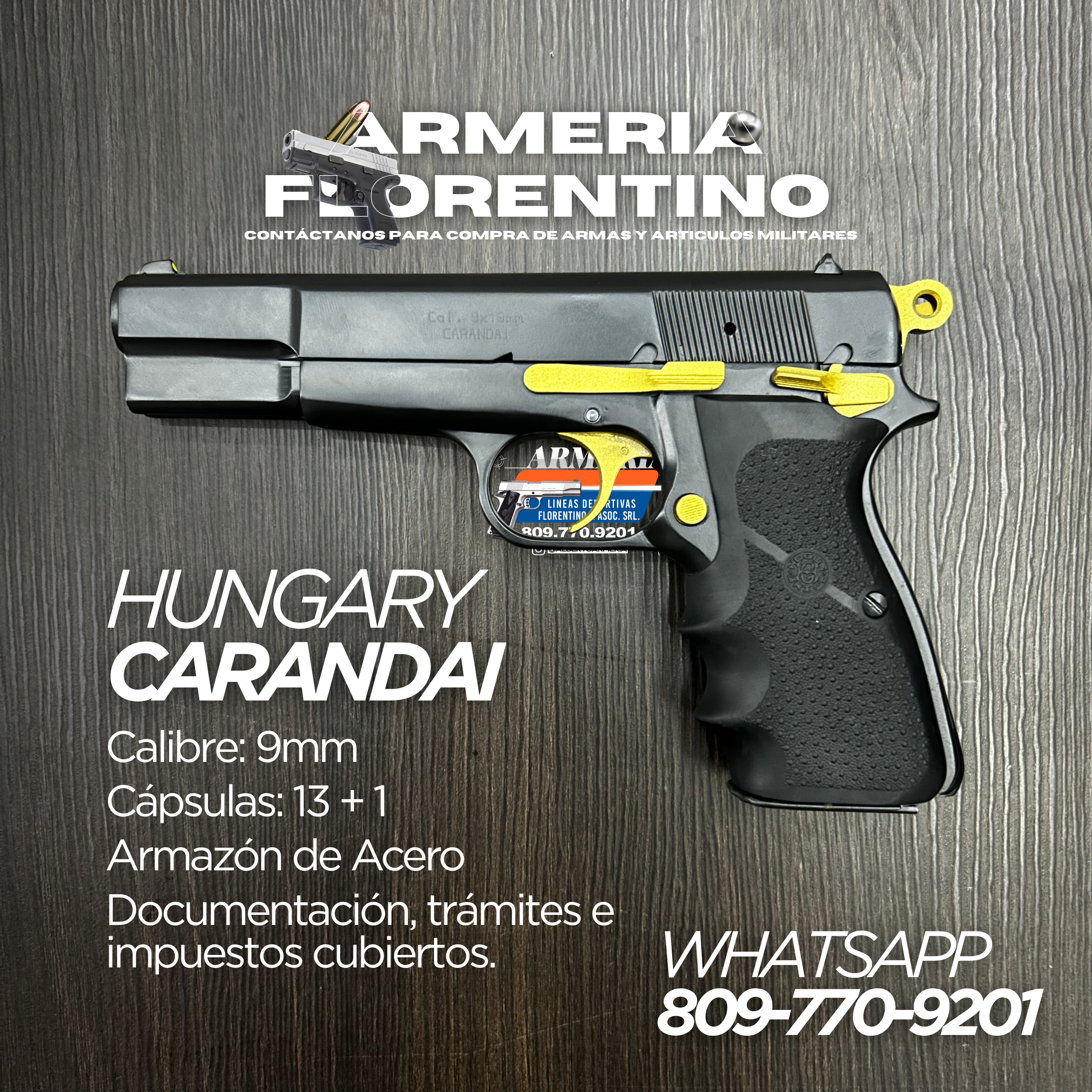 PISTOLA CARANDAI, MODELO 9MM, CAPSULAS: 13 + 1