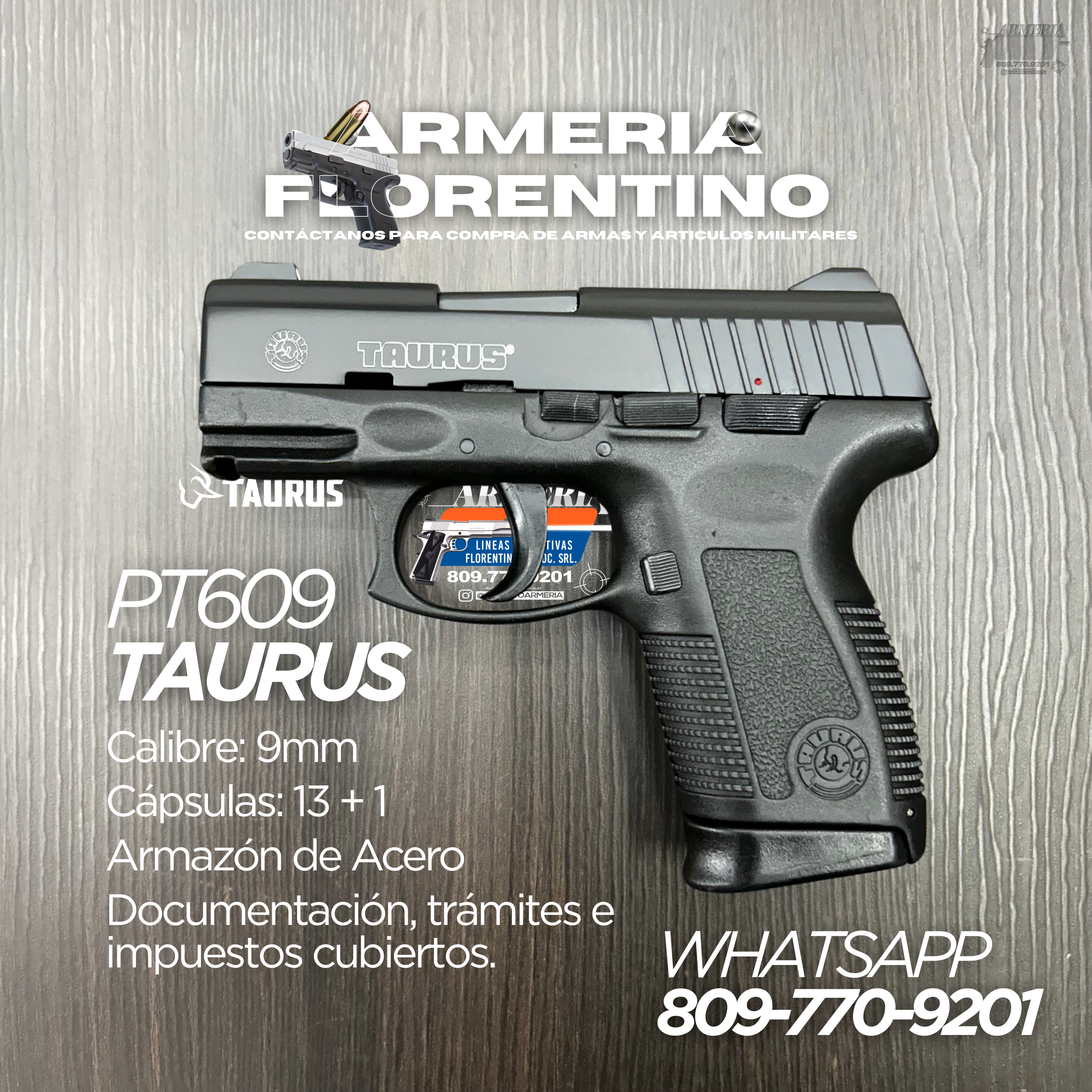 PISTOLA TAURUS, MODELO PT-609 PRO, CALIBRE 9MM, CAPSULAS: 13 + 1