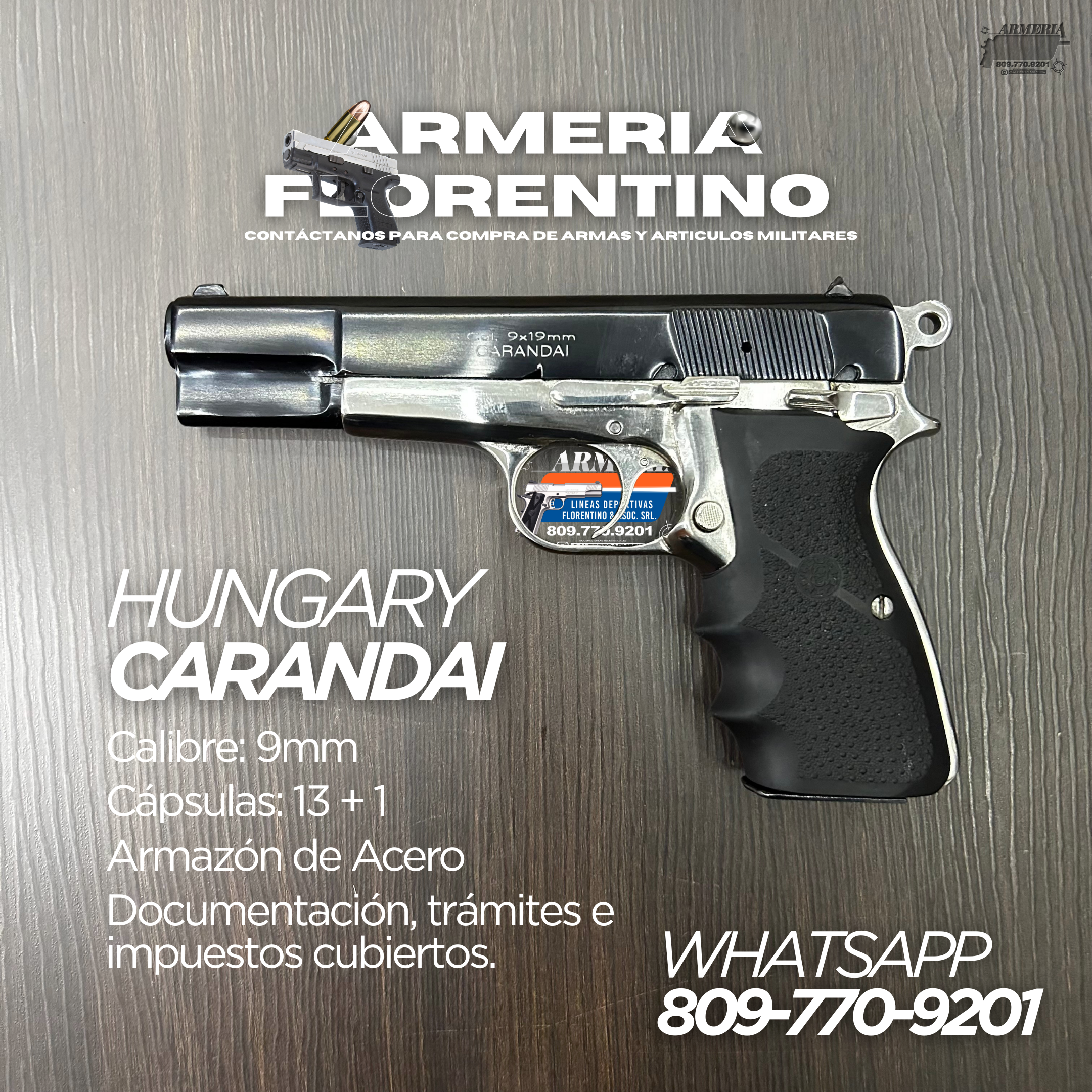 PISTOLA CARANDAI, MODELO 9MM, CAPSULAS: 13 + 1