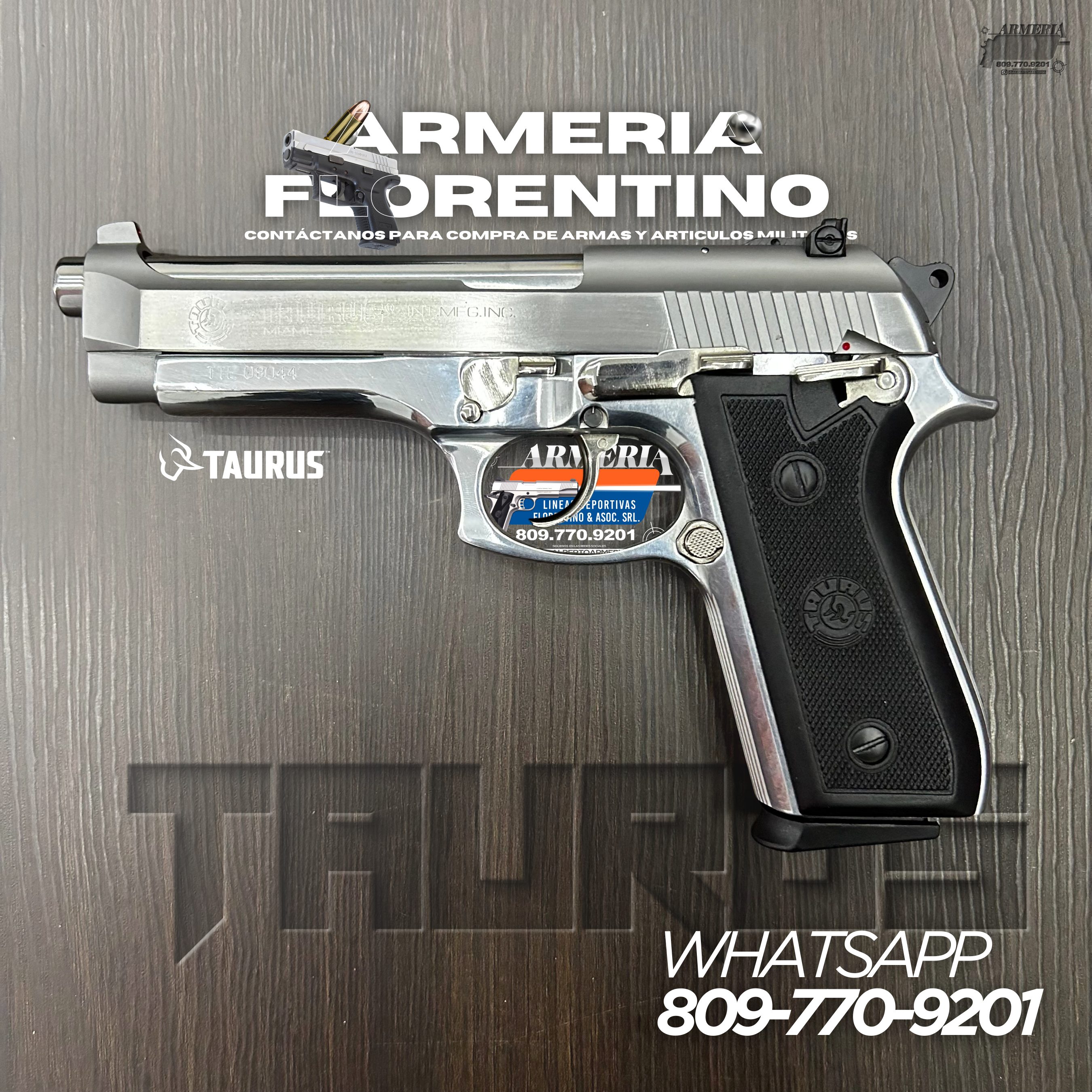 PISTOLA TAURUS, MODELO PT-92, CALIBRE 9MM, CAPSULAS: 15 + 1