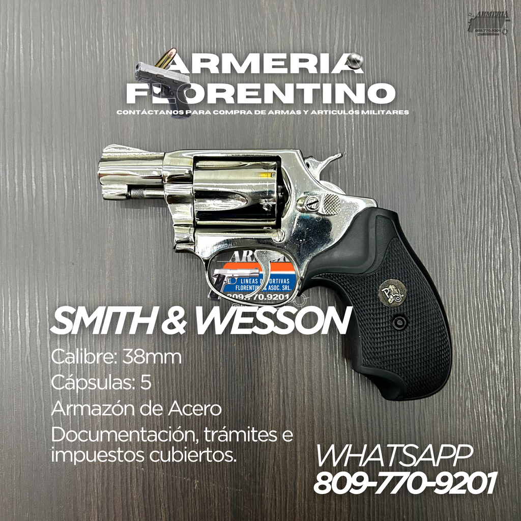 REVÓLVER SMITH & WESSON, CAÑÓN CORTO, CALIBRE .38, CAPSULAS: 5