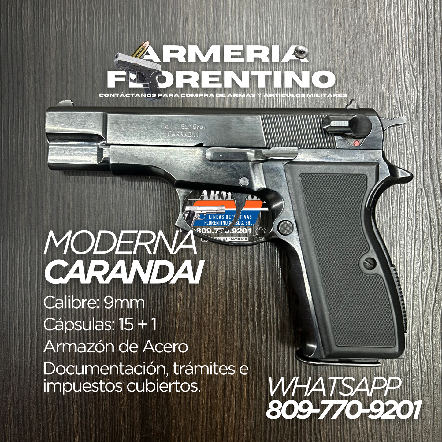 PISTOLA CARANDAI, MODELO 9MM, CAPSULAS: 15 + 1