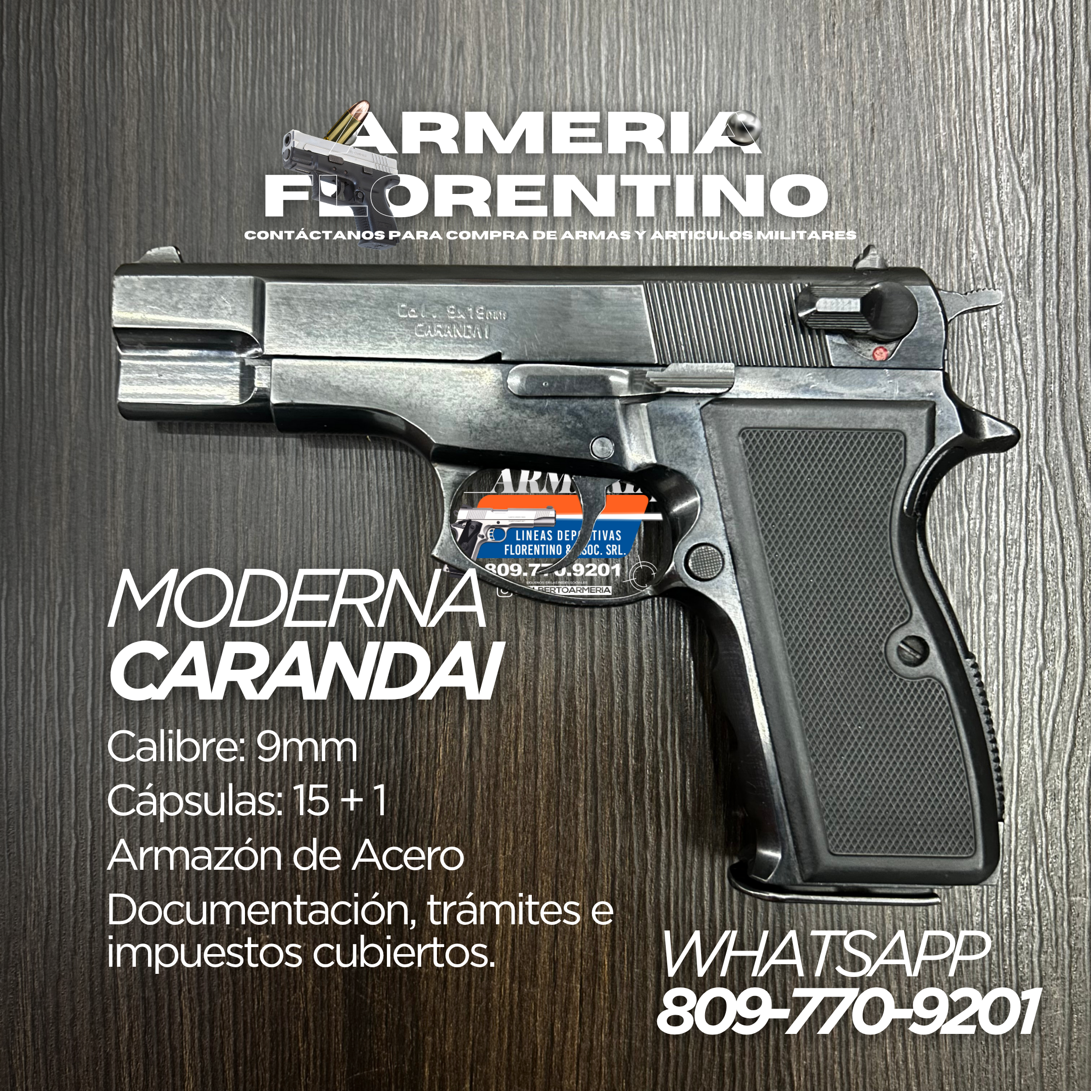 PISTOLA CARANDAI,  MODELO DOBLE ACCION, CAPSULAS: 15 + 1