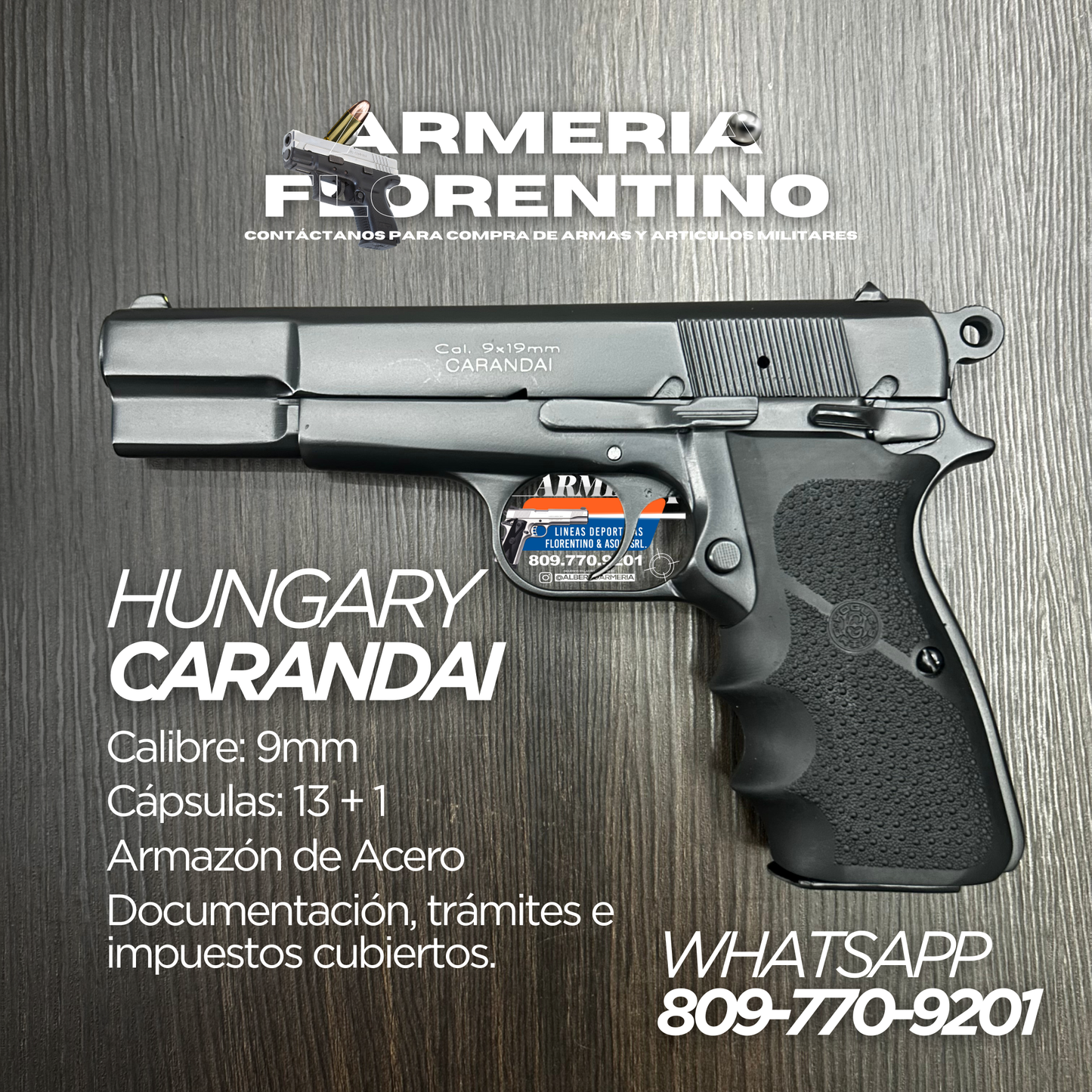 PISTOLA CARANDAI, MODELO 9MM, CAPSULAS: 13 + 1