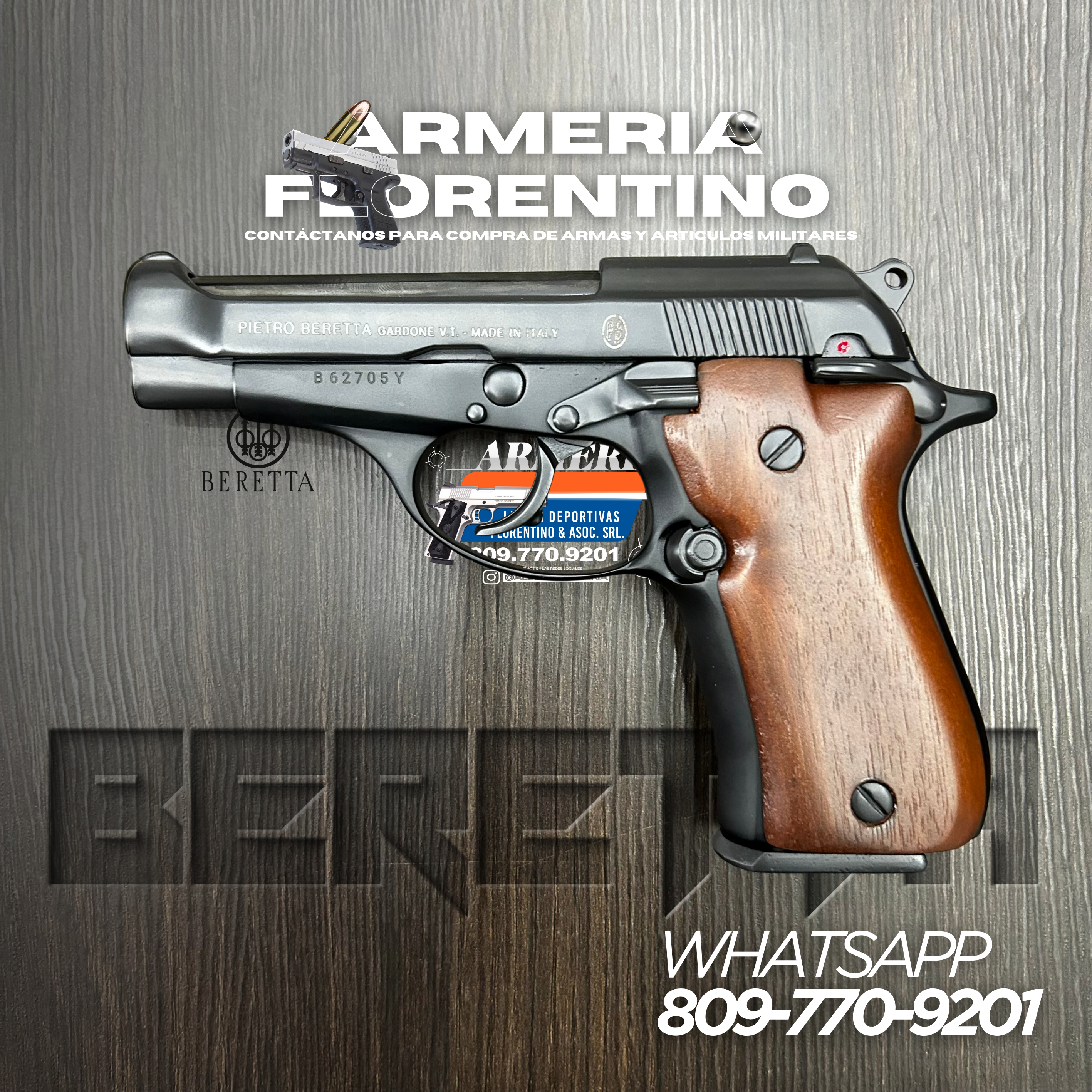 PISTOLA PIETRO BERETTA, MODELO .380 ACP, CALIBRE .380 ACP, CAPSULAS: 13 + 1