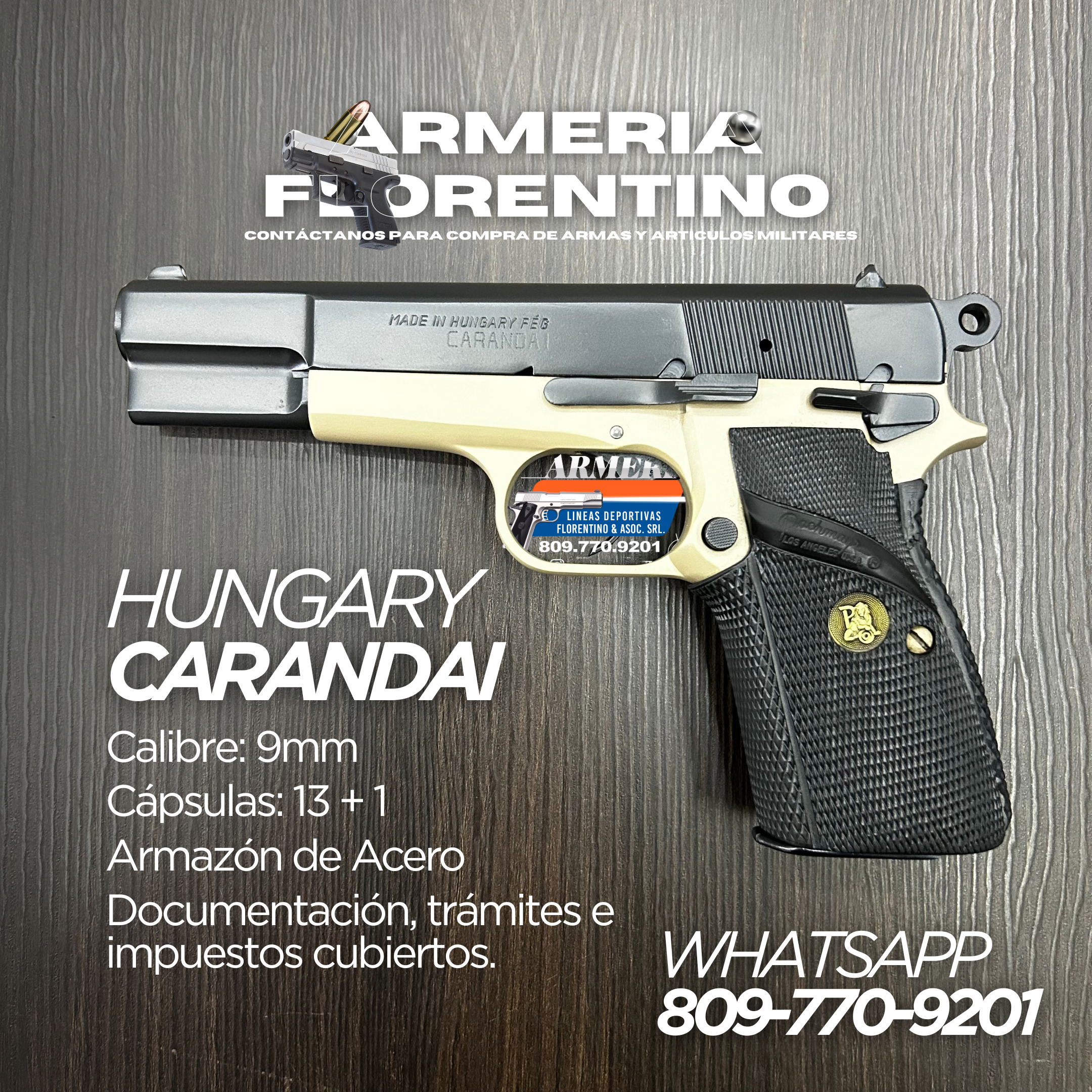 PISTOLA CARANDAI, MODELO 9MM, CAPSULAS: 13 + 1