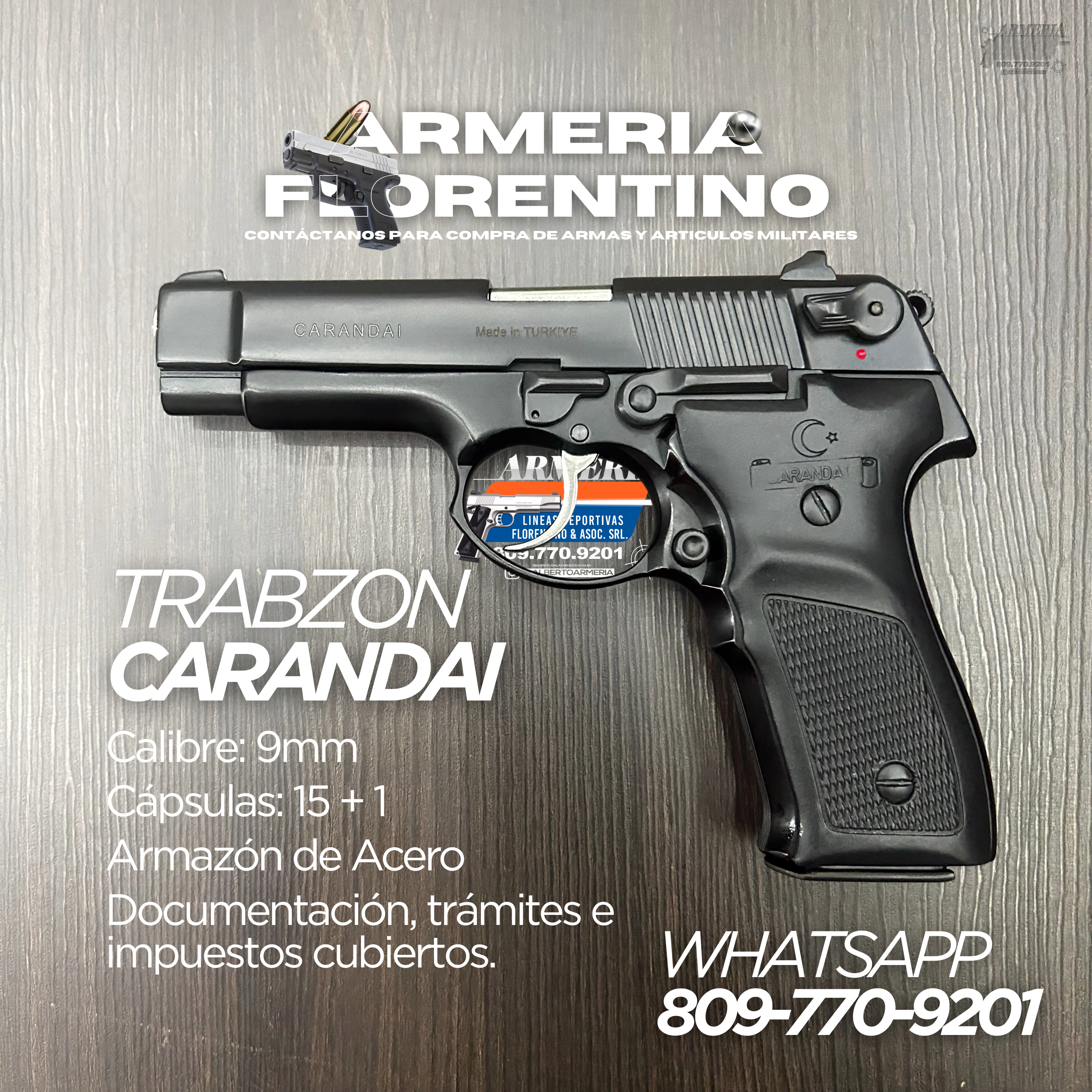 PISTOLA CARANDAI, MODELO TRABZON, CALIBRE 9MM, CAPSULAS: 15 CAPSULAS