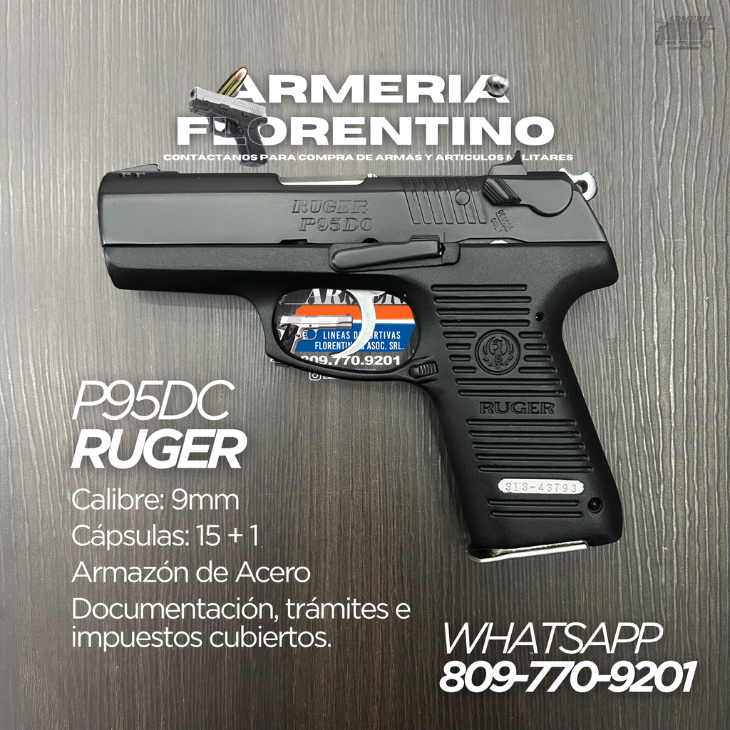 PISTOLA RUGER, MODELO P95DC, CALIBRE 9MM, CAPSULAS: 15 + 1