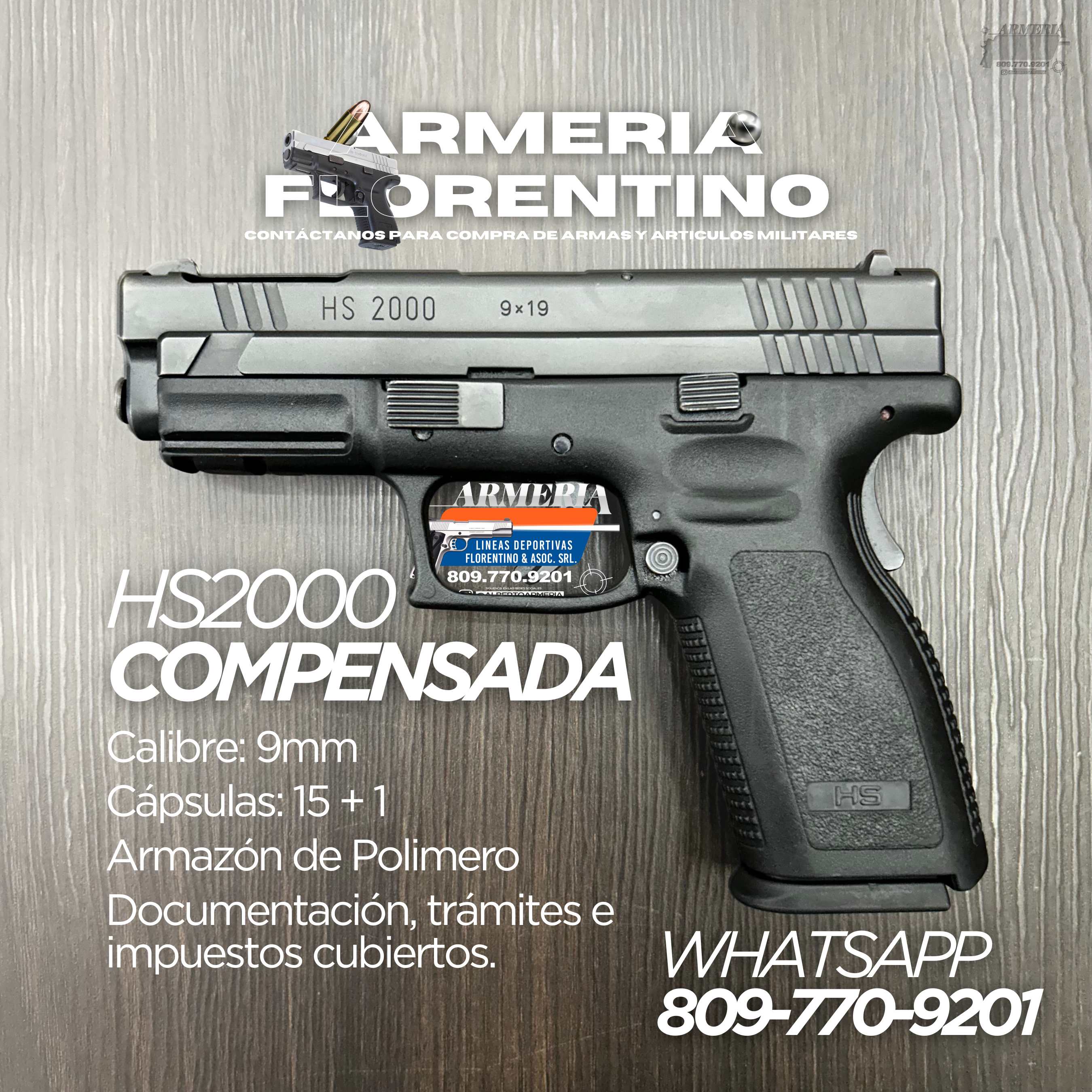 PISTOLA SPRINGFIELD, MODELO HS2000 COMPENSADA, CALIBRE 9MM, CAPSULAS: 15 + 1