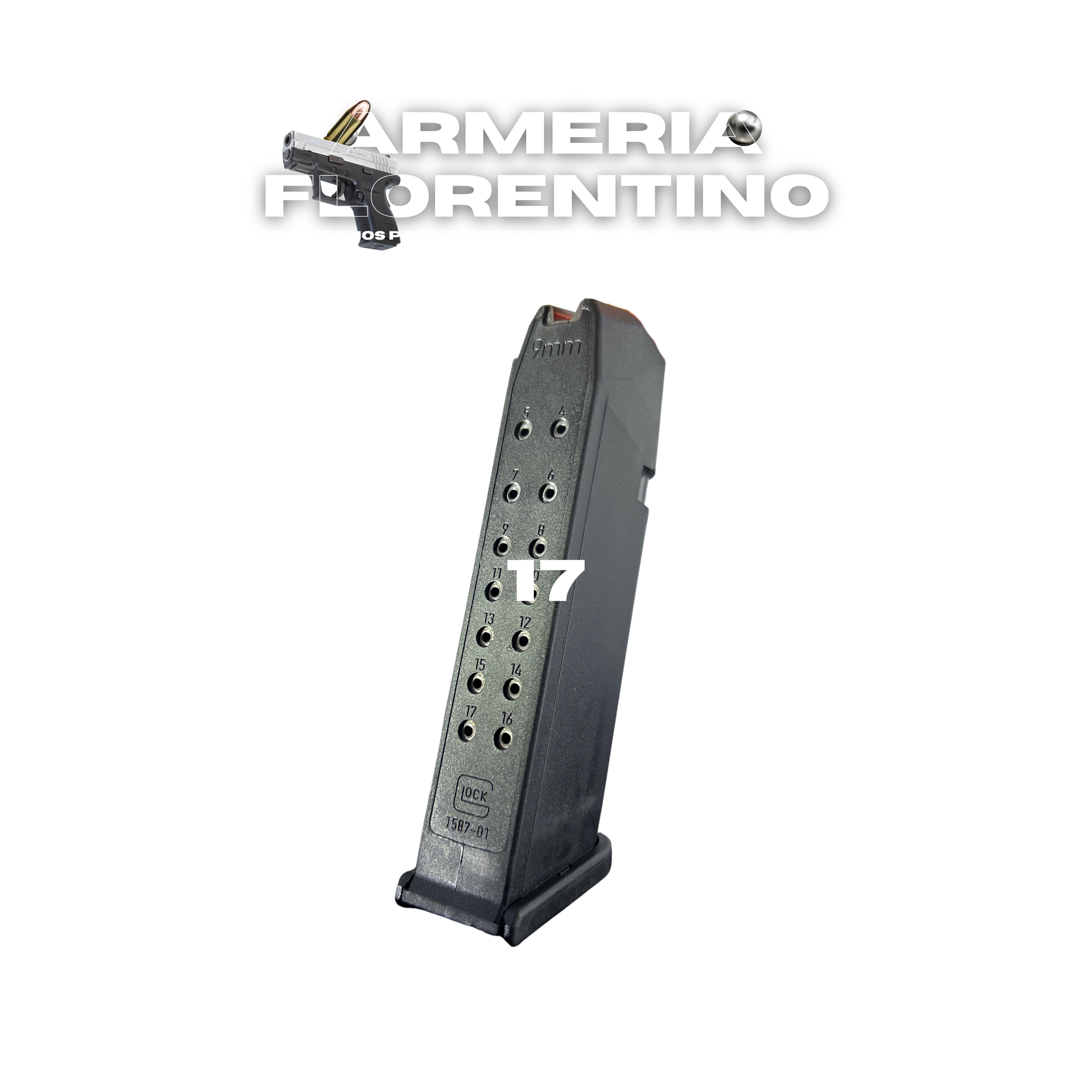 CARGADOR ORIGINAL PARA PISTOLA GLOCK 17 DE 17 CÁPSULAS – CALIBRE 9MM