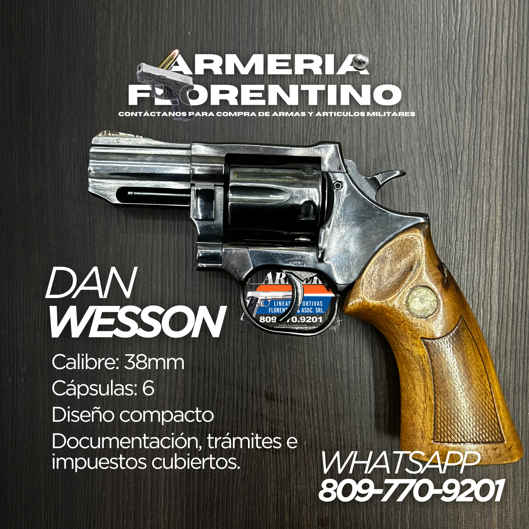 REVOLVER DAN, MODELO WESSON, DE 6 CAPSULAS, CALIBRE: 38MM