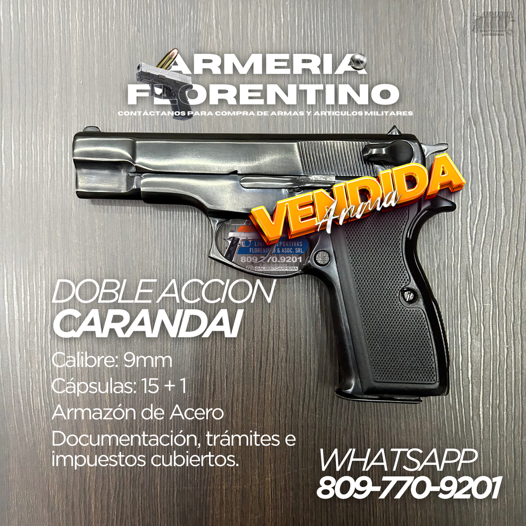 PISTOLA CARANDAI,  MODELO DOBLE ACCION, CAPSULAS: 15 + 1