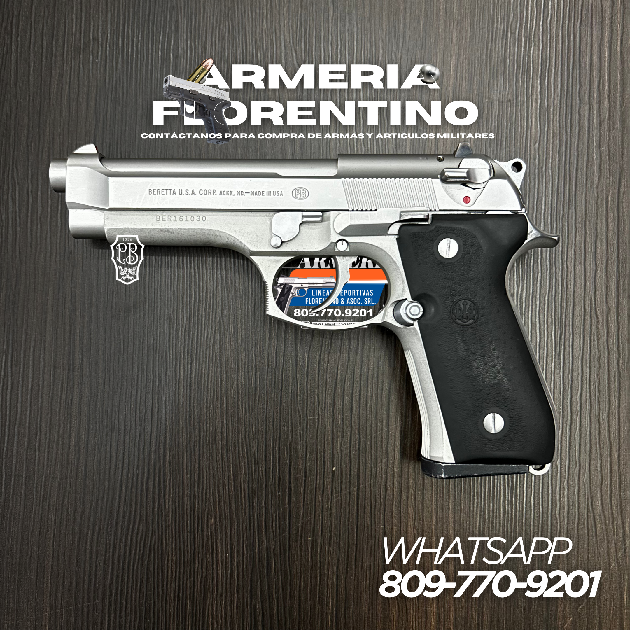 PISTOLA PIETRO BERETTA, MODELO 92FS, CALIBRE 9MM, CAPSULAS: 15 + 1