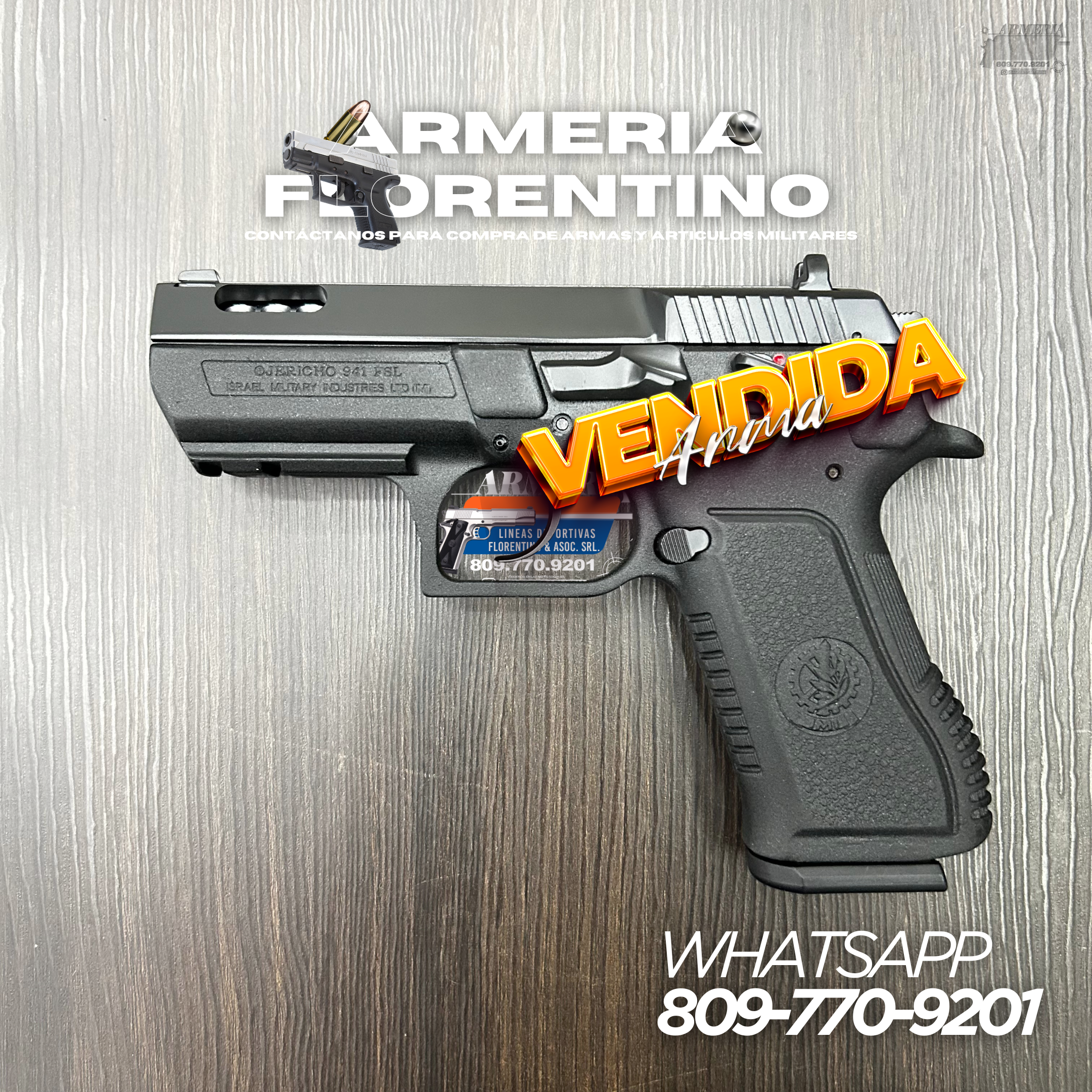 PISTOLA JERICHO, MODELO COMPENSADA, CALIBRE 9MM, CAPSULAS: 15 + 1