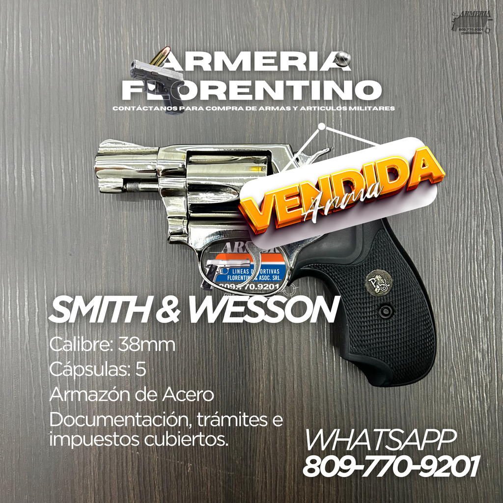 REVÓLVER SMITH & WESSON, CAÑÓN CORTO, CALIBRE .38, CAPSULAS: 5