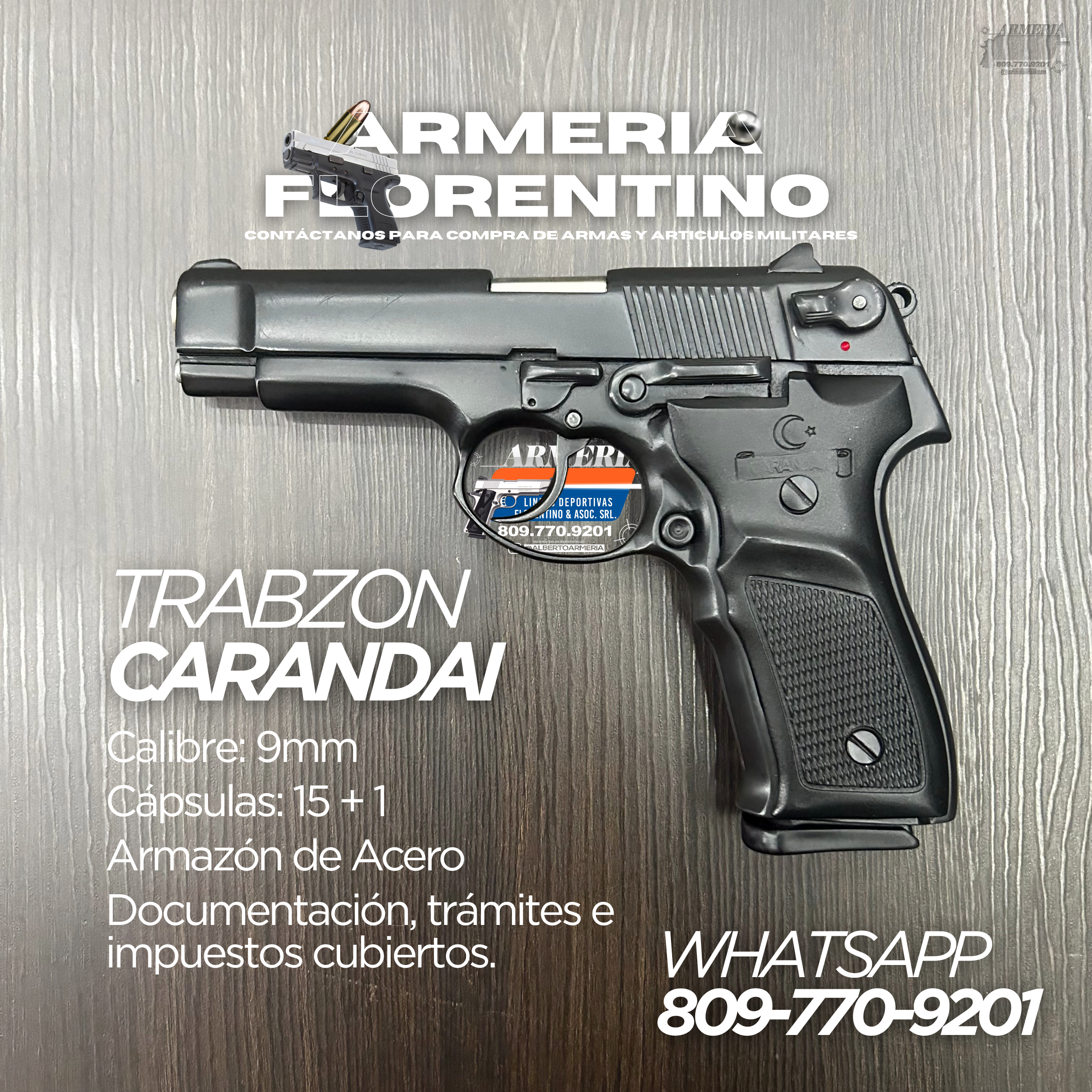 PISTOLA CARANDAI, MODELO TRABZON, CALIBRE 9MM, CAPSULAS: 15 CAPSULAS