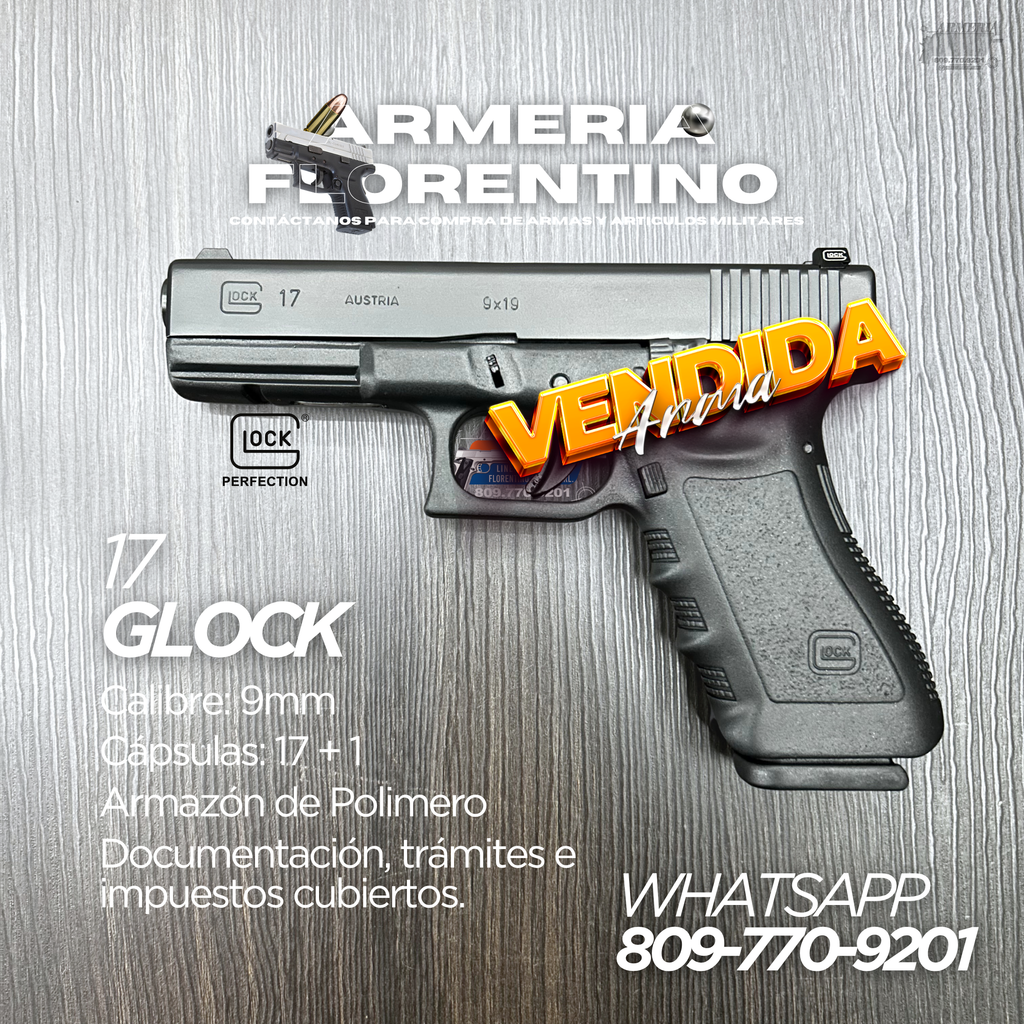 PISTOLA GLOCK, MODELO 17 (3RA GENERACIÓN), CALIBRE 9MM, CAPSULAS: 17 + 1