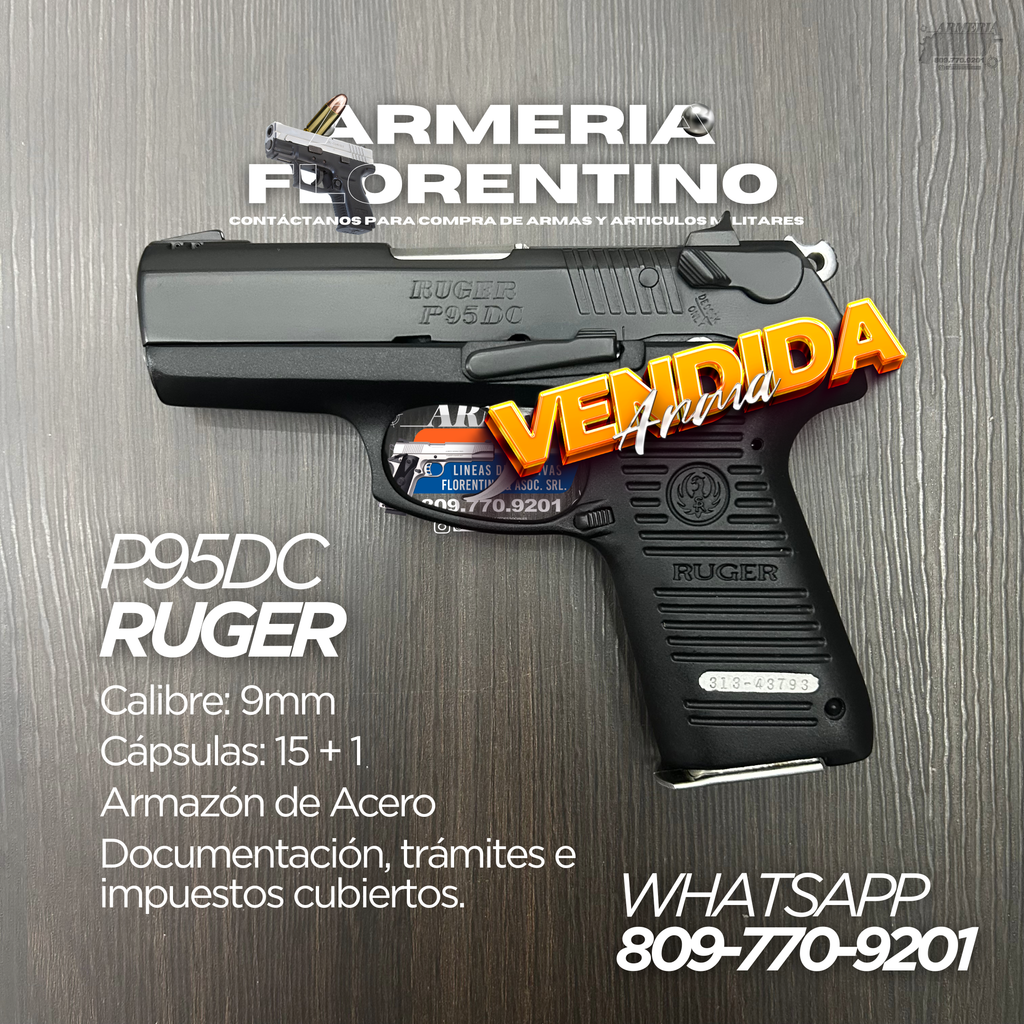 PISTOLA RUGER, MODELO P95DC, CALIBRE 9MM, CAPSULAS: 15 + 1