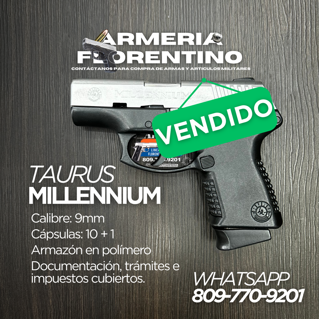 PISTOLA TAURUS, MODELO MILLENNIUM, DE 10 CAPSULAS, CALIBRE: 9MM