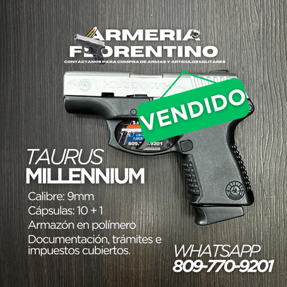 PISTOLA TAURUS, MODELO MILLENNIUM, DE 10 CAPSULAS, CALIBRE: 9MM