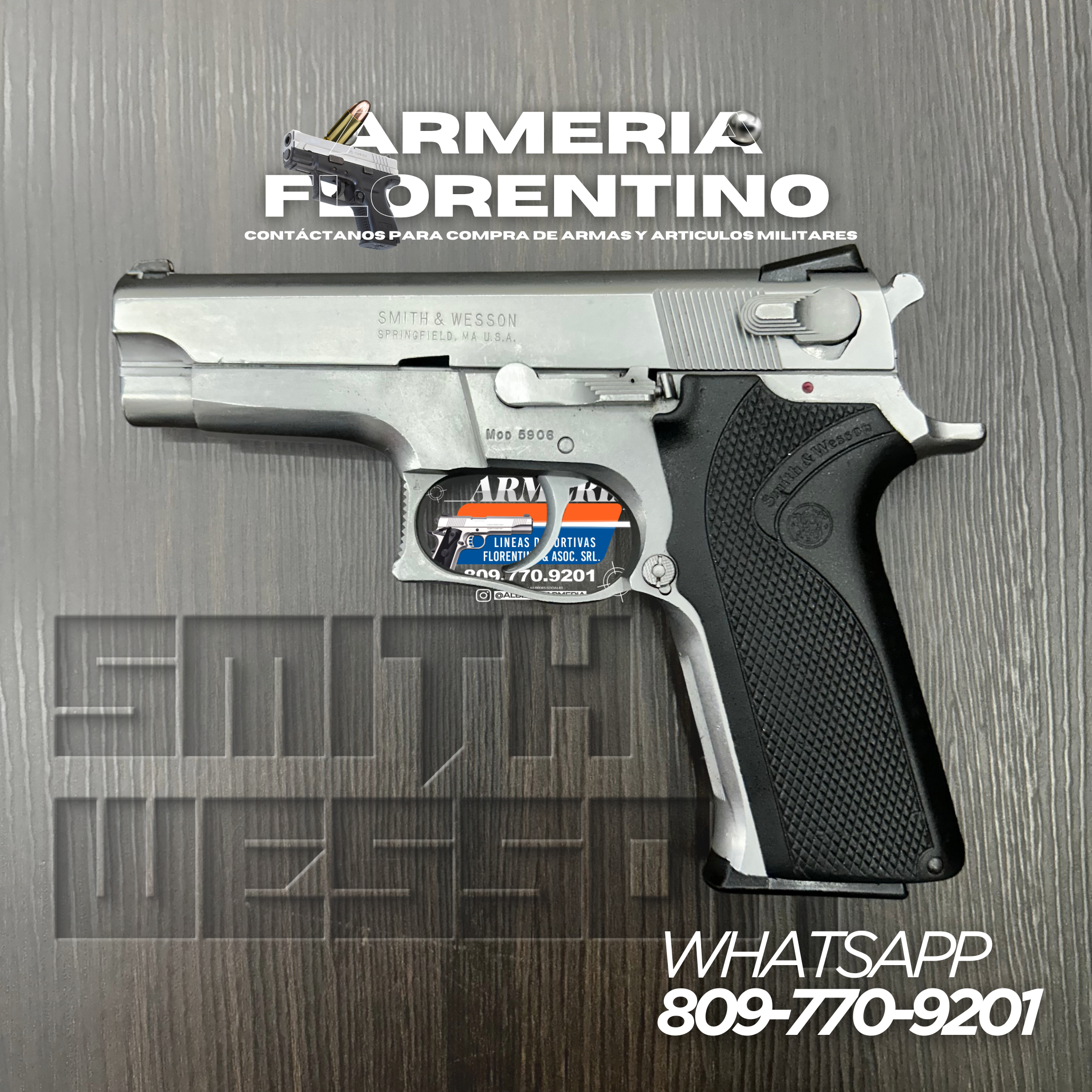 PISTOLA SMITH & WESSON, MODELO 5906, CALIBRE 9MM, CAPSULAS: 15 + 1