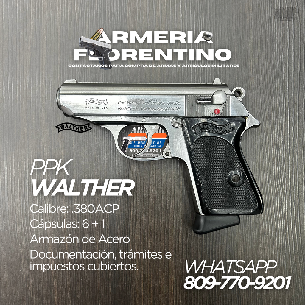 PISTOLA WALTHER, MODELO PPK, CALIBRE .380 ACP, CAPSULAS: 7 + 1