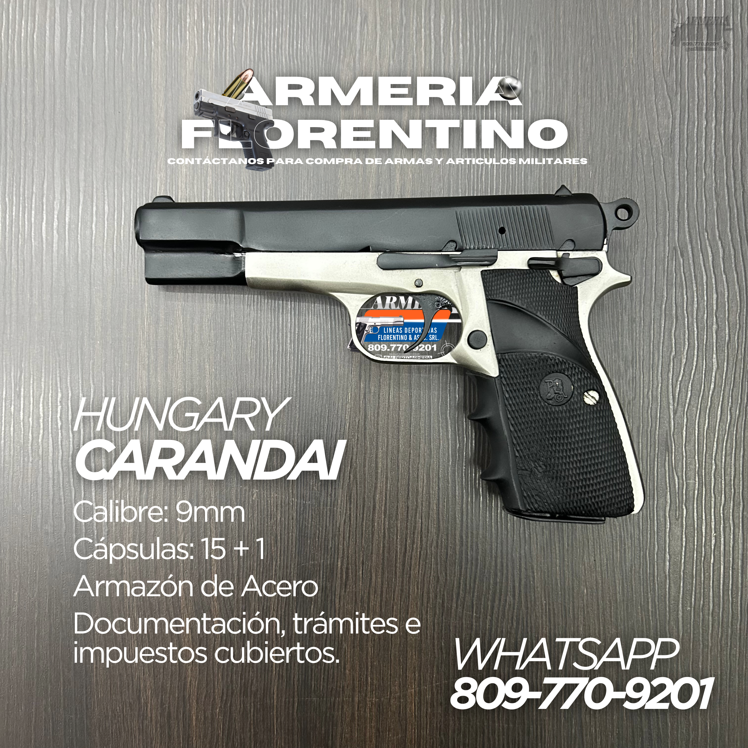 PISTOLA CARANDAI, MODELO 9MM, CAPSULAS: 13 + 1