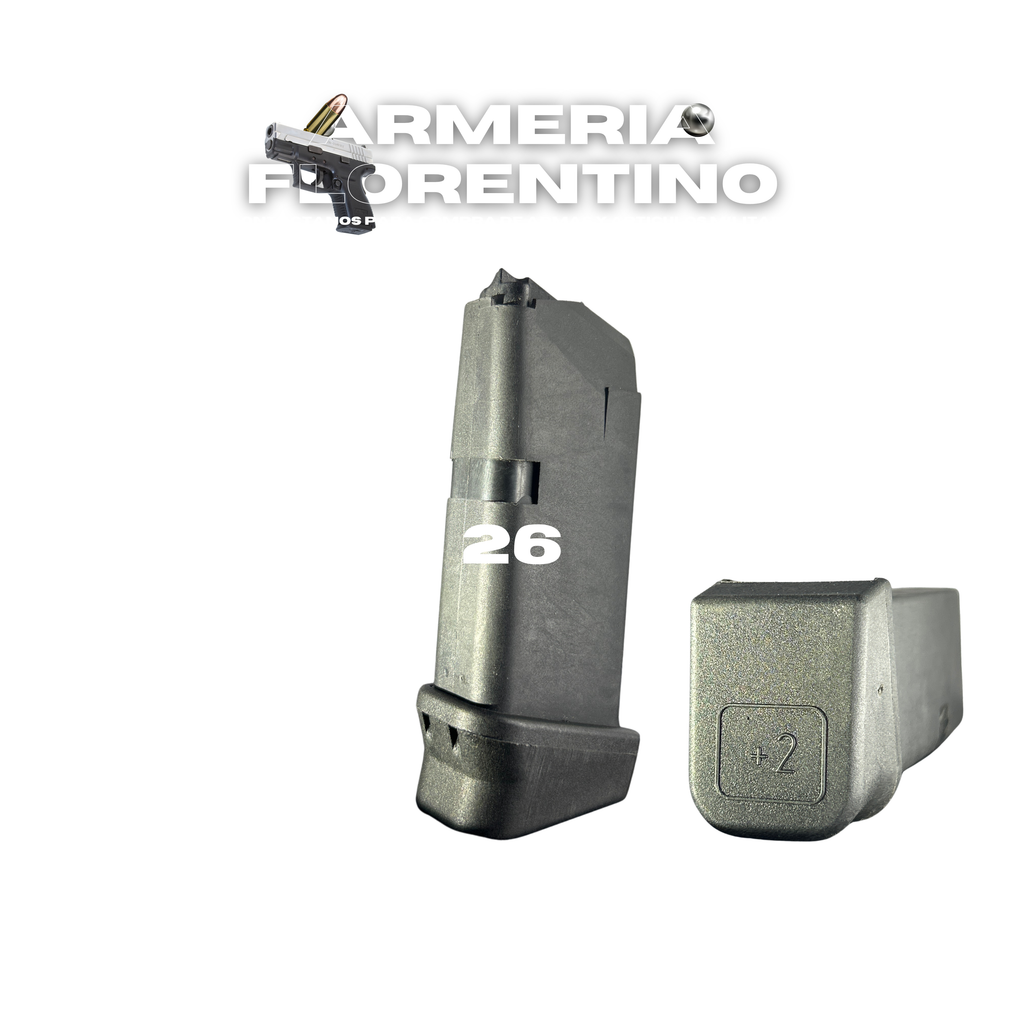 CARGADOR ORIGINAL PARA GLOCK 26 CON EXTENSIÓN +2 – 12 CÁPSULAS – CALIBRE 9MM