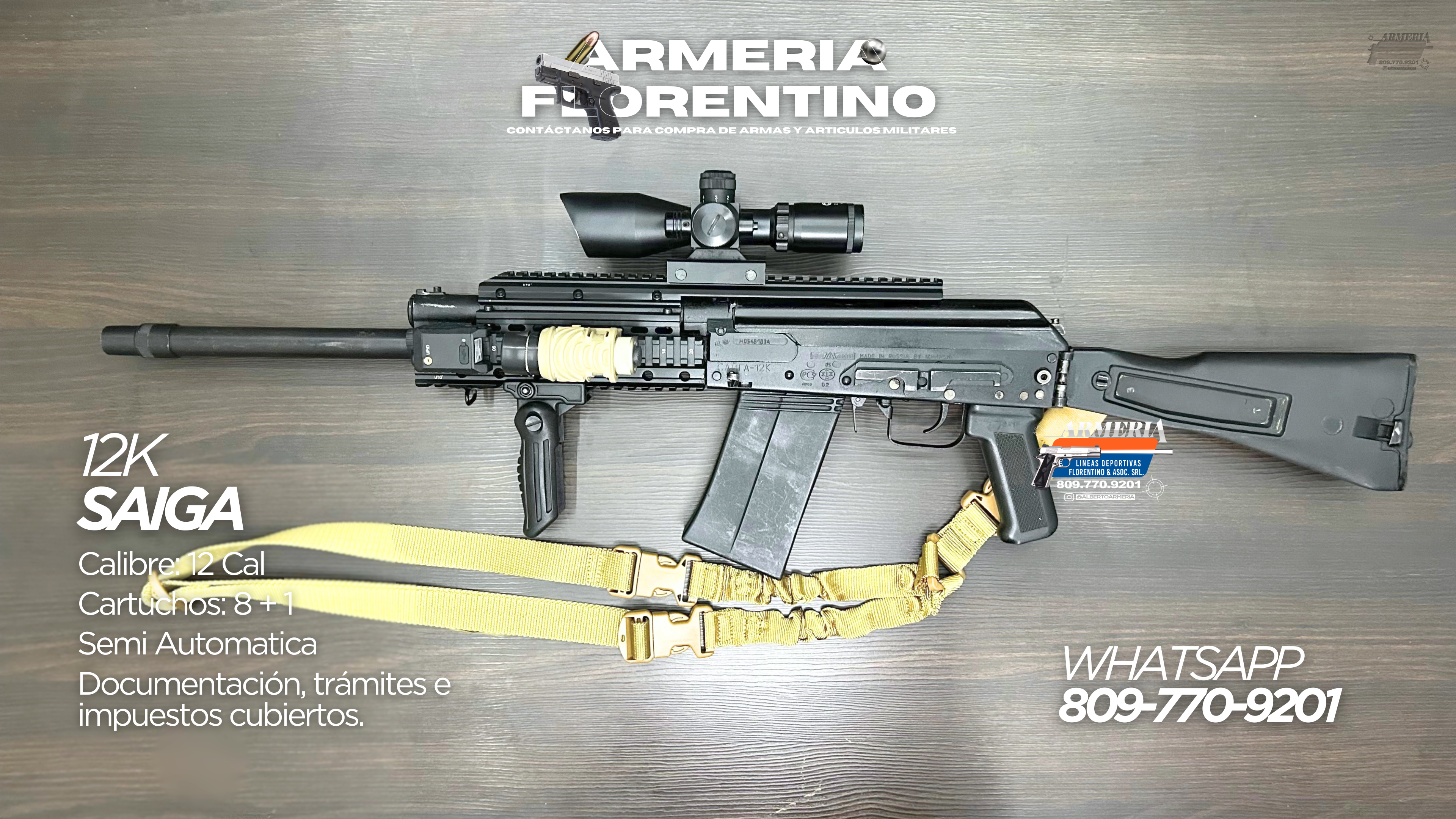 ESCOPETA SAIGA, MODELO 12K, CALIBRE 12, CAPACIDAD 8 CAPSULAS