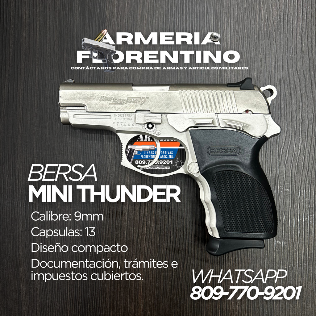 PISTOLA BERSA, MODELO MINI THUNDER, CALIBRE: 9MM, CAPSULAS 13 + 1