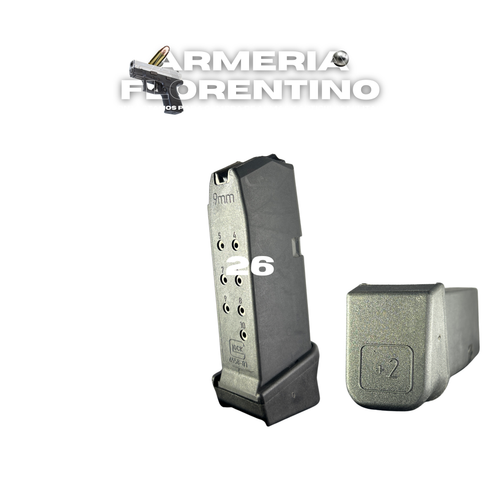 CARGADOR ORIGINAL PARA GLOCK 26 CON EXTENSIÓN +2 – 12 CÁPSULAS – CALIBRE 9MM