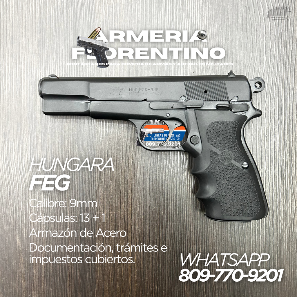 PISTOLA FEG, MODELO HUNGARY, CALIBRE 9MM, CAPSULAS: 13 + 1