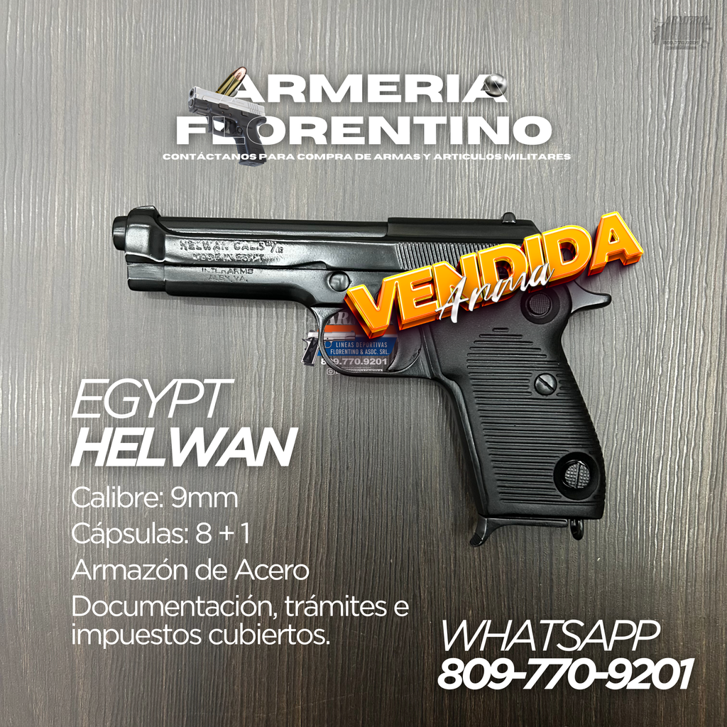 PISTOLA HELWAN, MODELO BRIGADIER, CALIBRE 9MM, CAPSULAS: 8 + 1