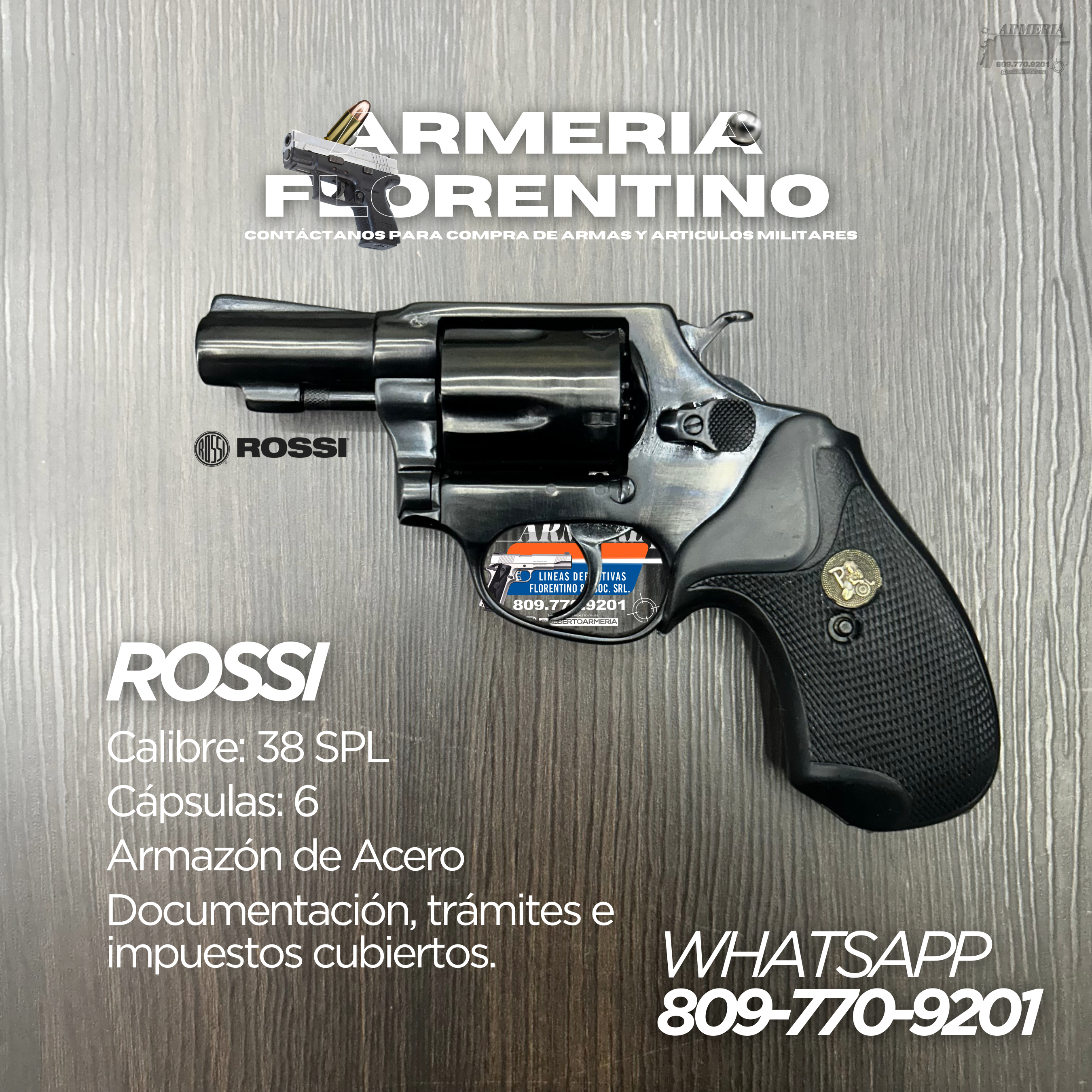 REVÓLVER ROSSI, CALIBRE .38 SPECIAL, CAPSULAS: 6