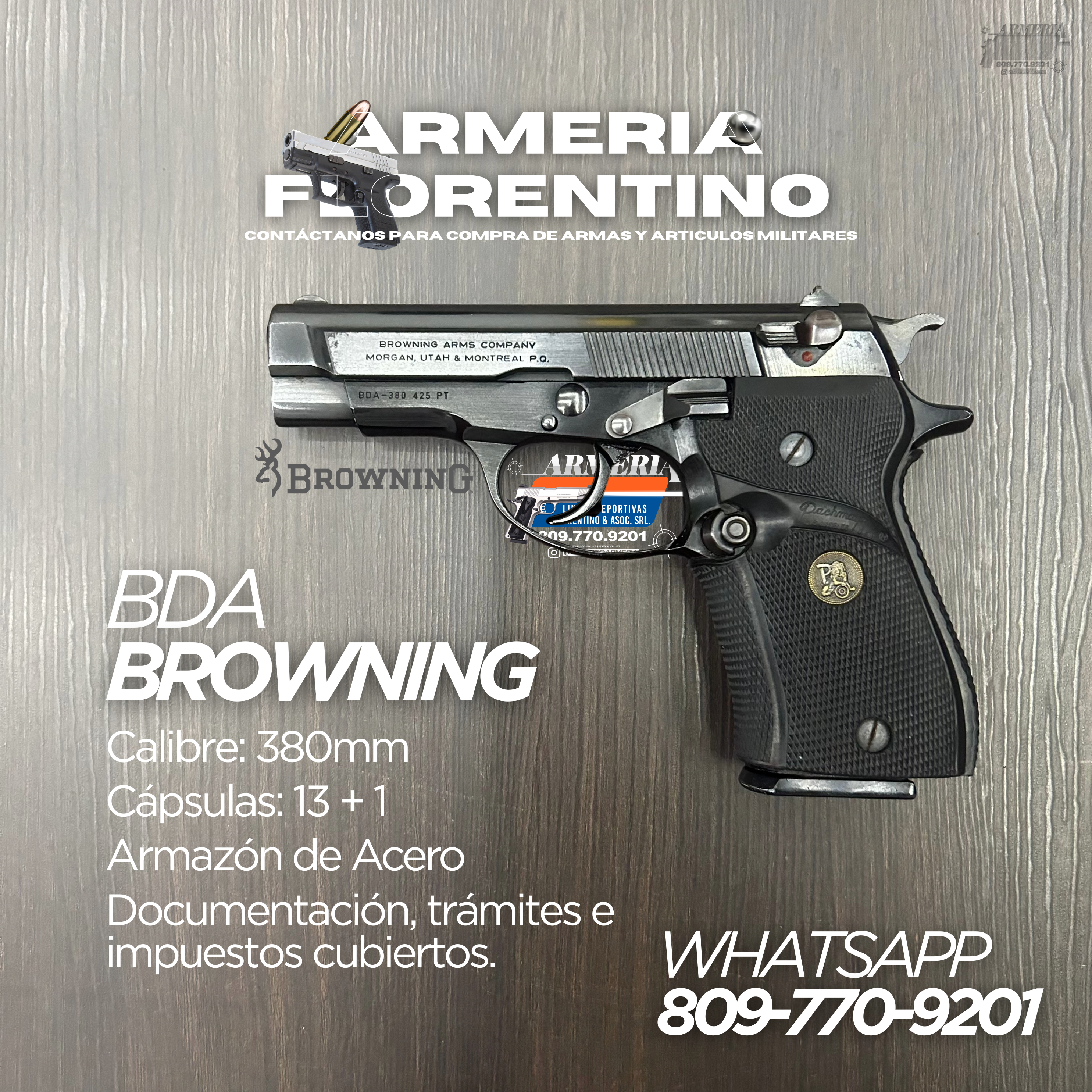 PISTOLA BROWNING, MODELO BDA 380, CALIBRE .380 ACP, CAPSULAS: 13 + 1