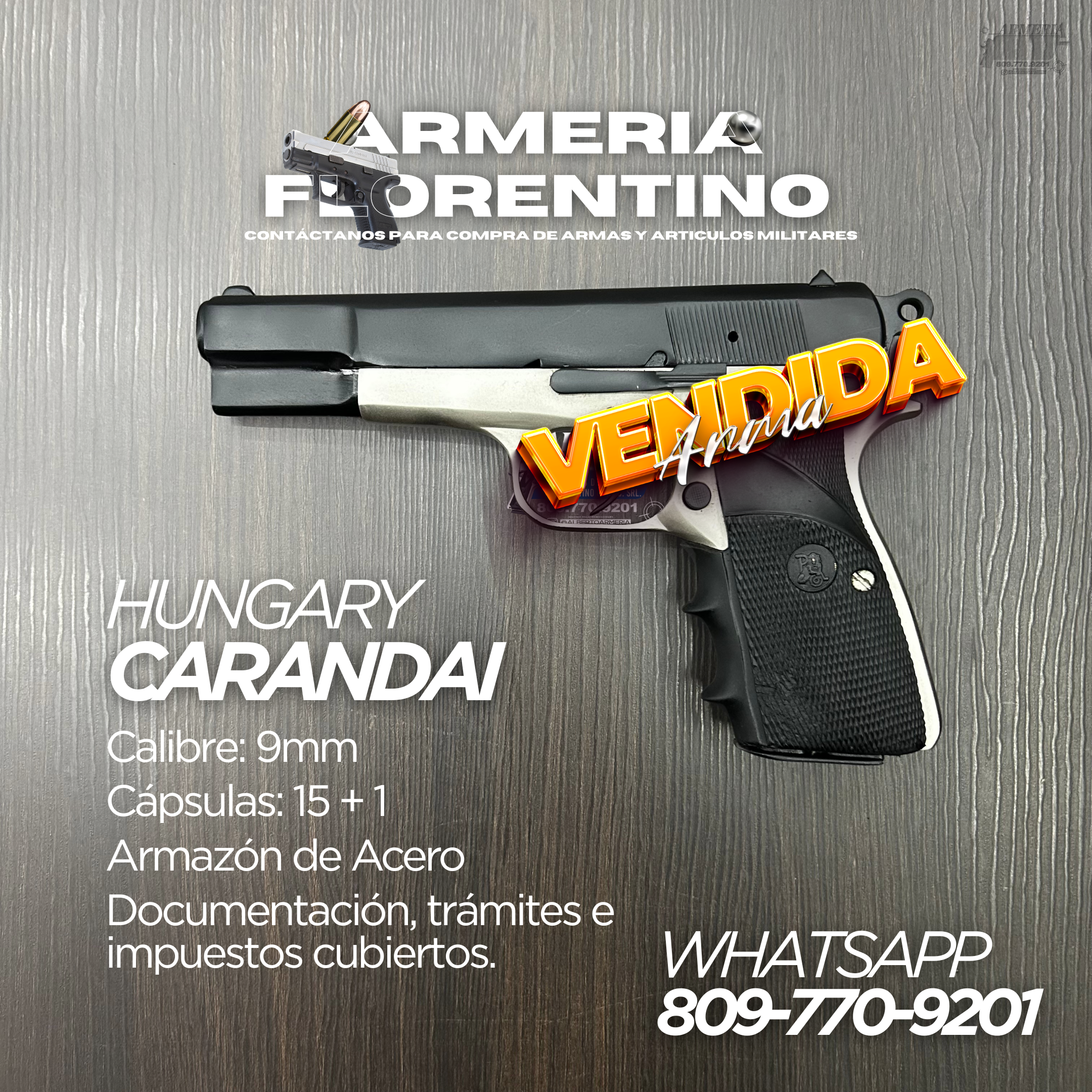 PISTOLA CARANDAI, MODELO 9MM, CAPSULAS: 13 + 1