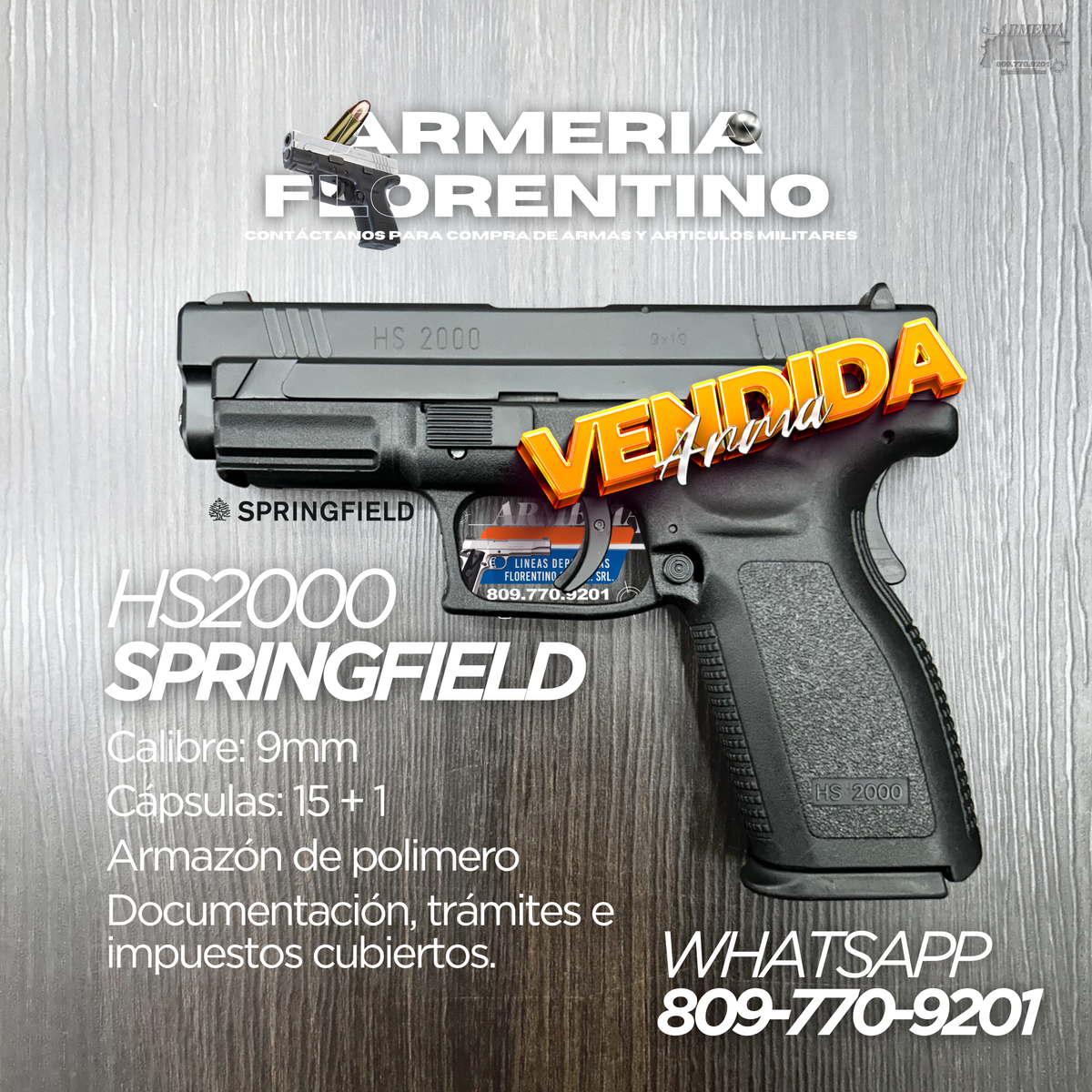 PISTOLA SPRINGFIELD, MODELO HS2000, CALIBRE 9MM, CAPSULAS: 15 + 1 (Copia)