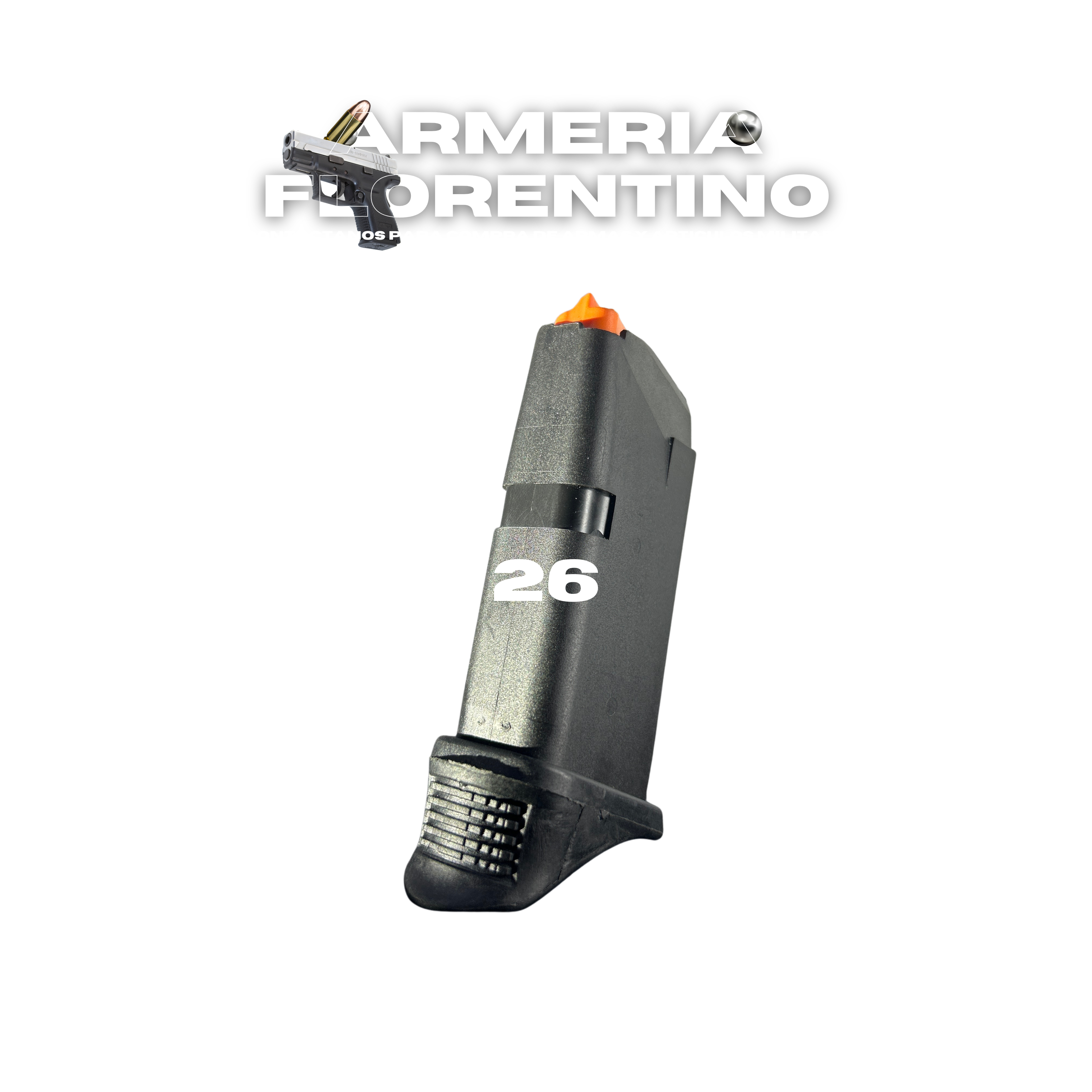CARGADOR PARA PISTOLA GLOCK 26 DE 10 CÁPSULAS CON SOPORTE PARA DEDO – CALIBRE 9MM