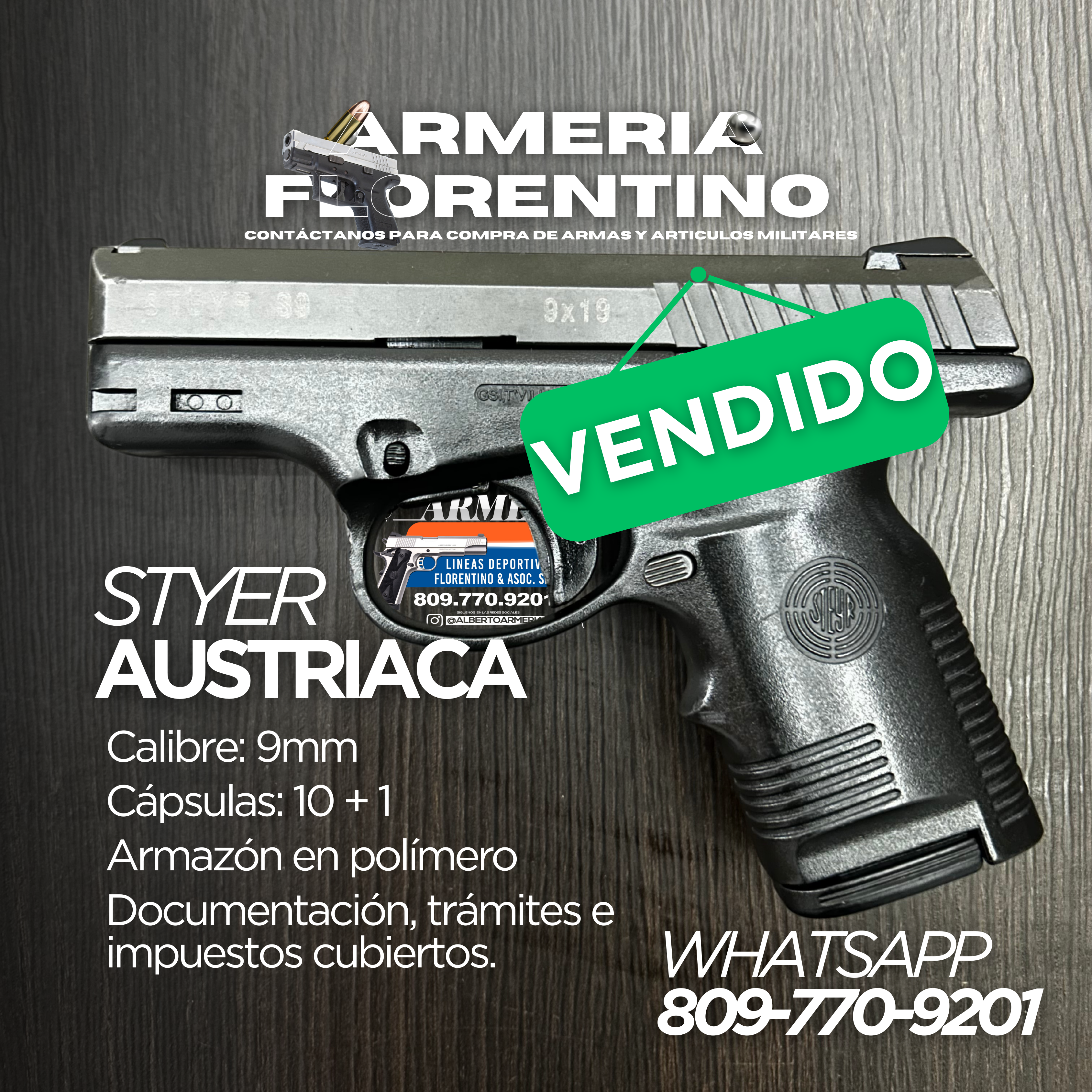 PISTOLA STYER, AUSTRIACA, CALIBRE: 9MM, CAPSULAS 10 + 1