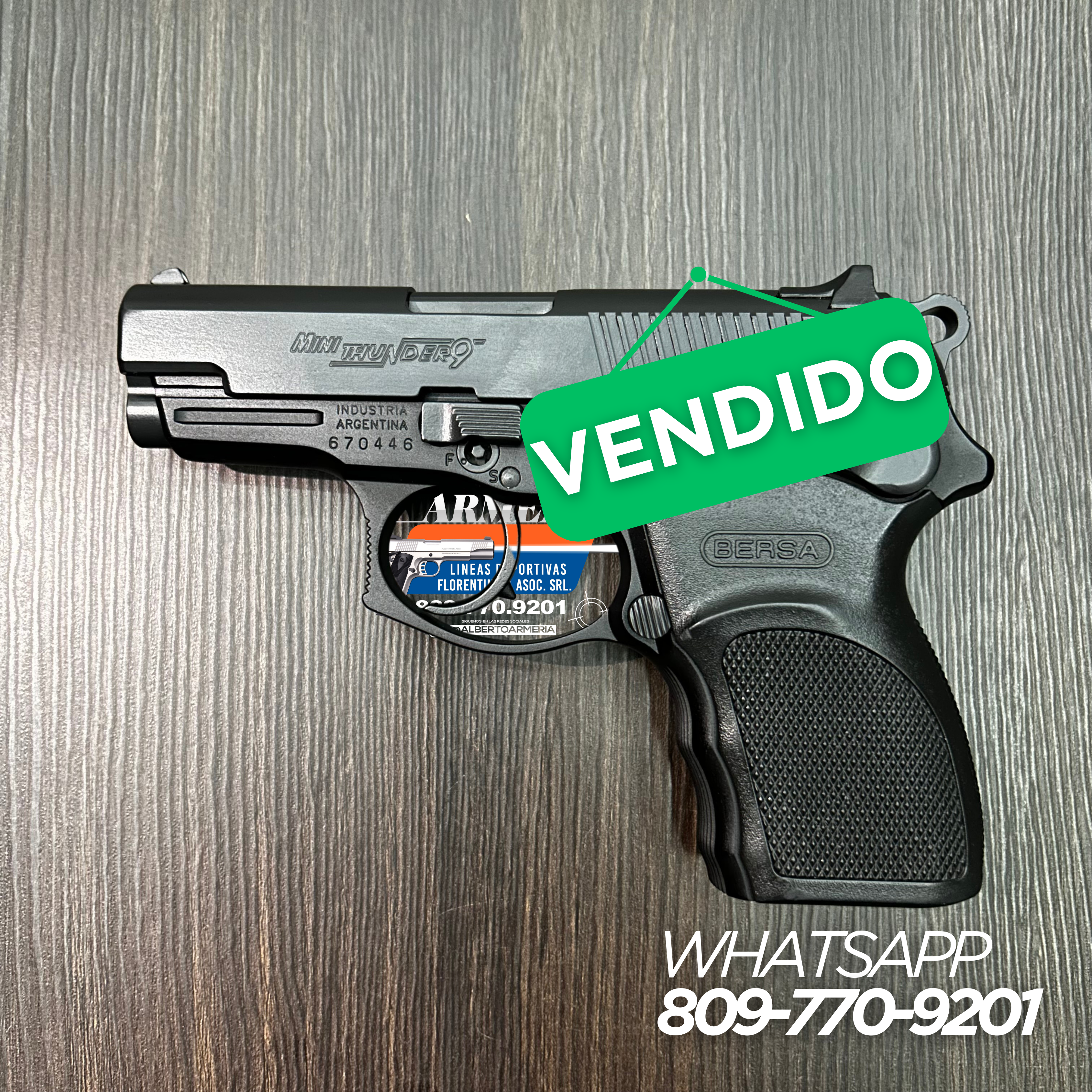 PISTOLA BERSA, MODELO MINI THUNDER, CALIBRE 9MM, CAPSULAS: 13 + 1