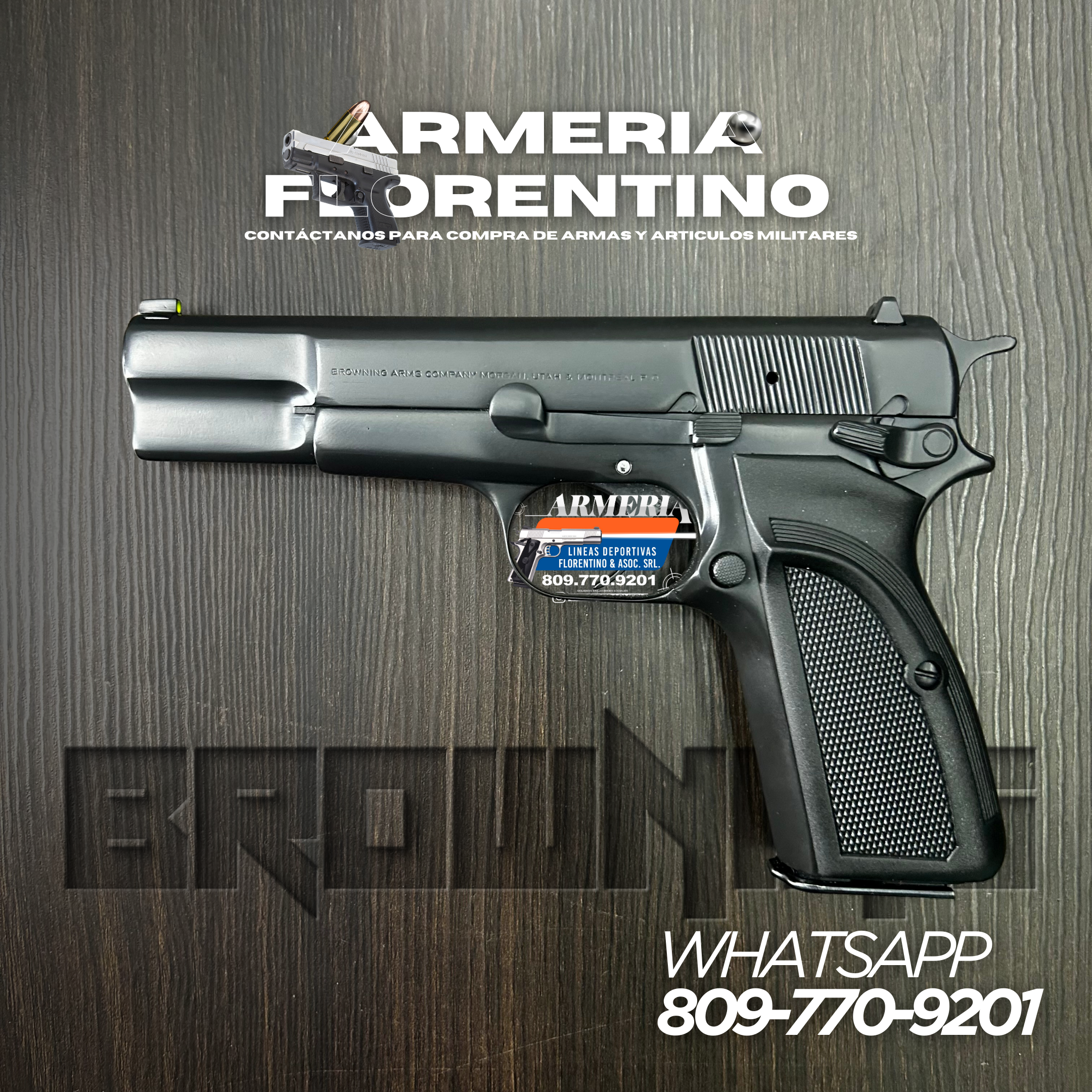 PISTOLA BROWNING, MODELO HI-POWER, CALIBRE 9MM, CAPSULAS: 13 + 1
