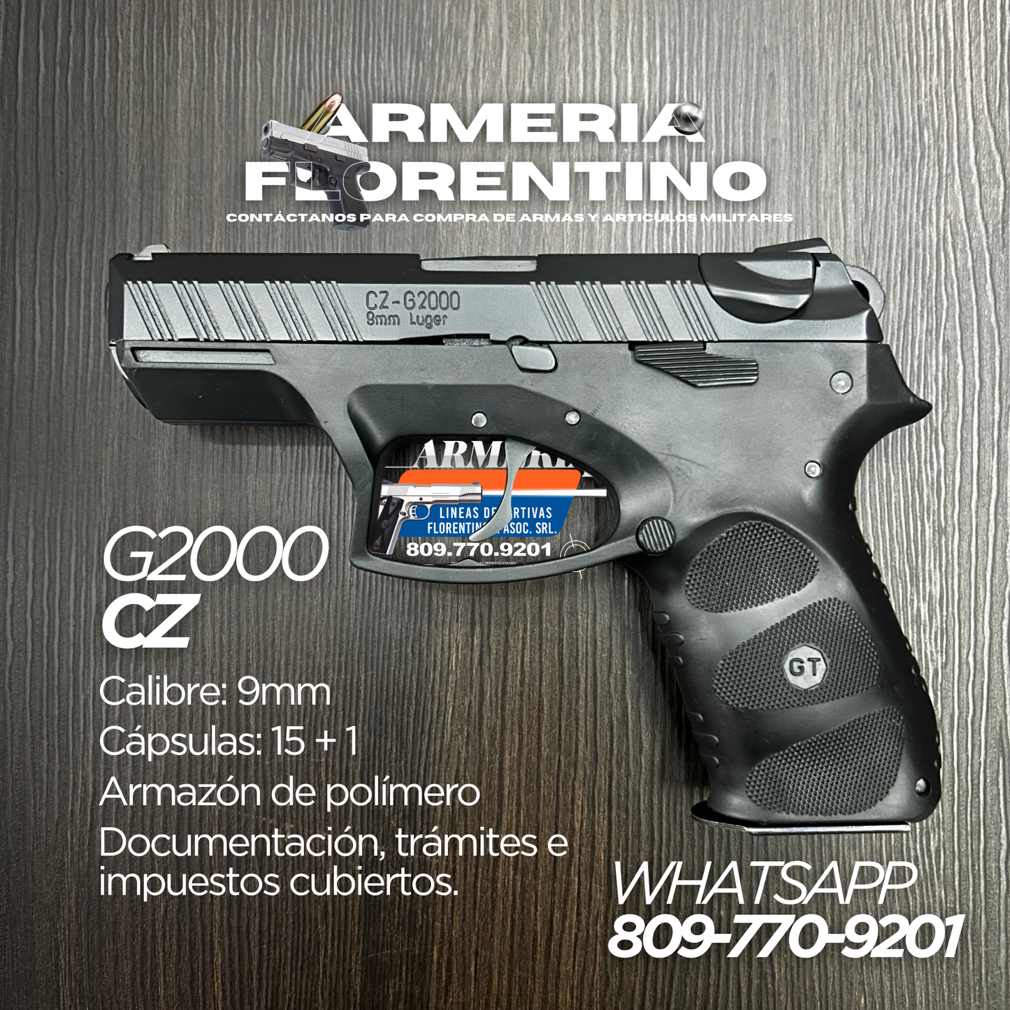 PISTOLA CZ, MODELO G2000, CALIBRE 9MM, CAPSULAS: 15 CAPSULAS